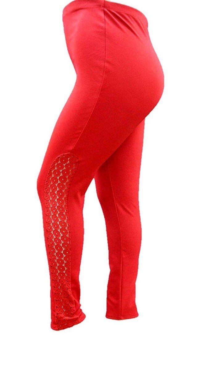 Womens Plus Size Ponte Pull on Leggings Pants with Elegant Lace maid in USA