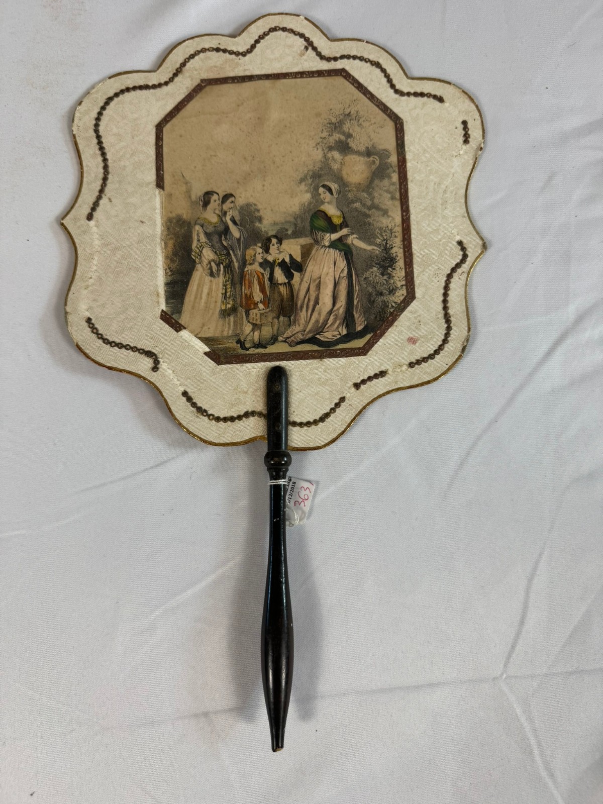 Antique French Hand Fire Screen Ecran a Main Romantic Period c.1840-1860