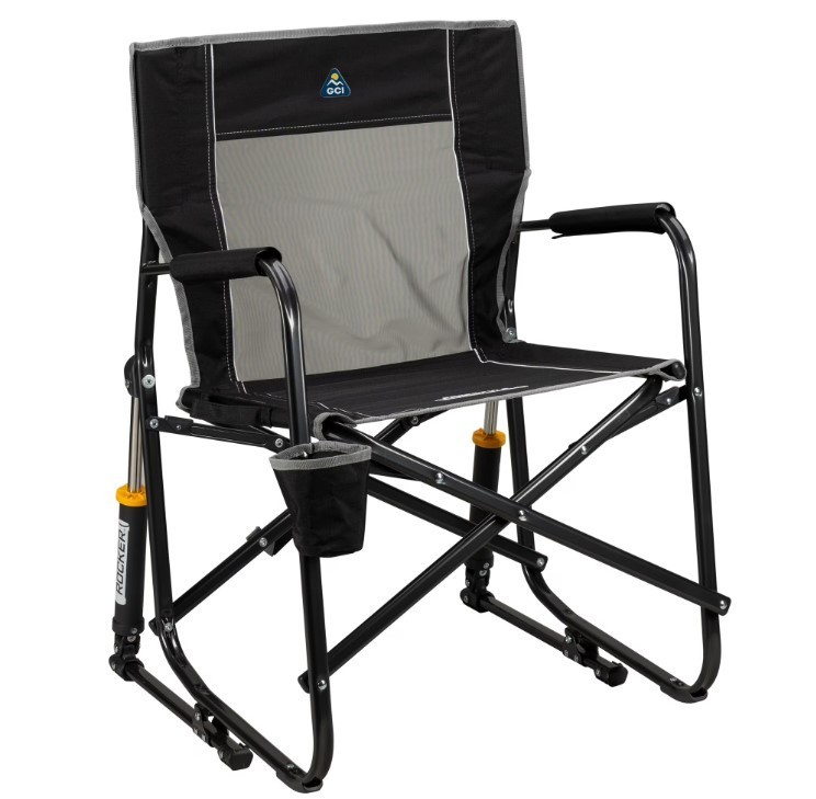 Black Folding Rocking Camping Chair with Cup Holder