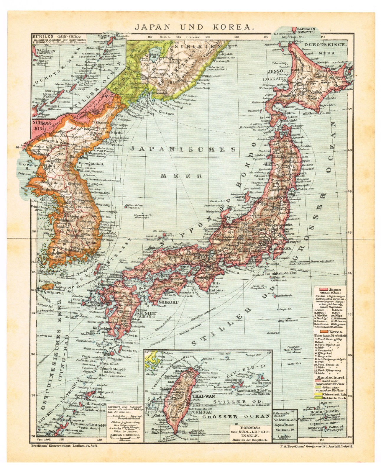KOREA TAIWAN FORMOSA Japan Original Map 1906 DATED 한국 中華民國 East Asia map KOREA TAIWAN FORMOSA Japan Original Map 1906 DATED 한국 中華民國 East Asia map