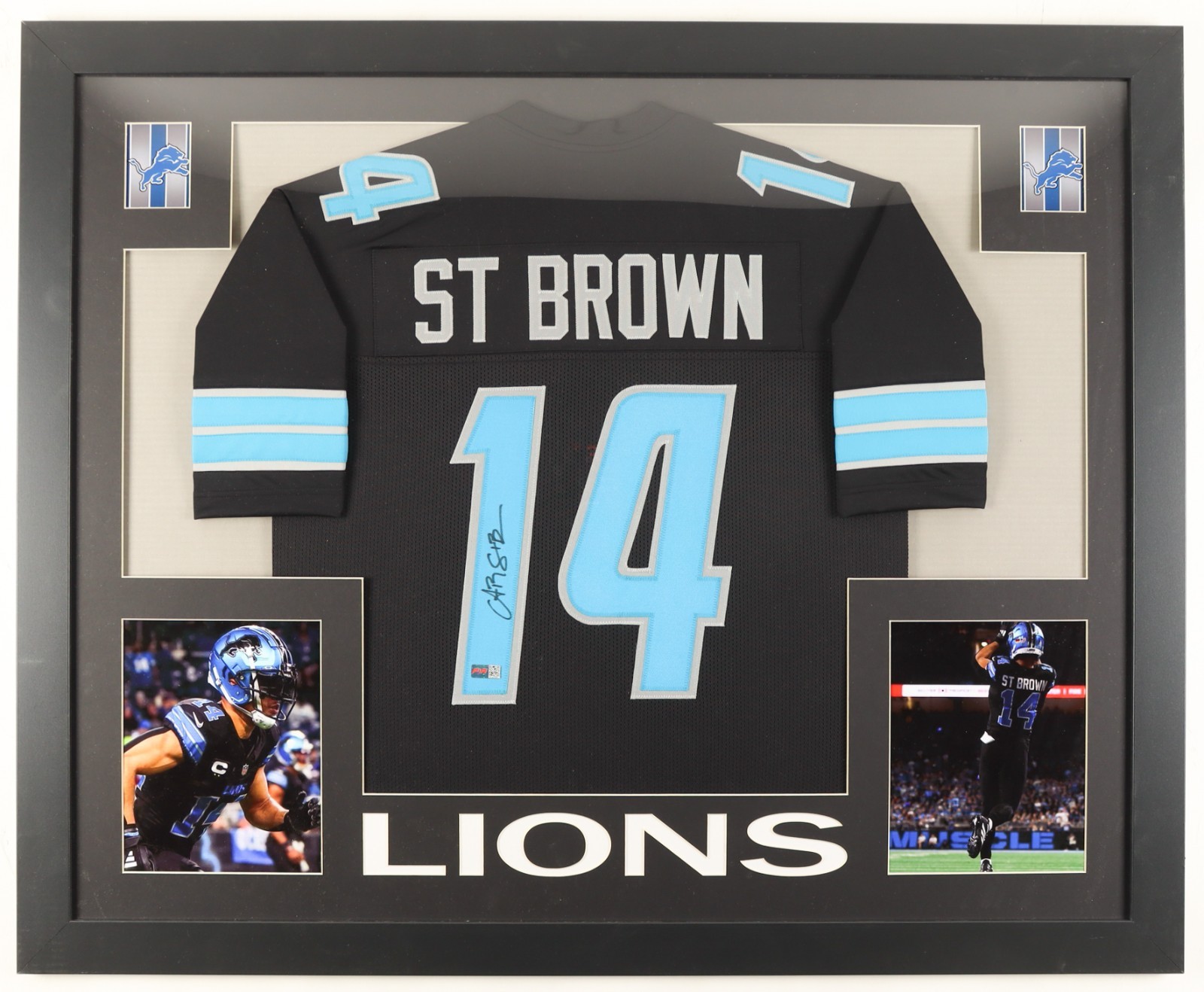 Amon-Ra St. Brown Signed Custom Framed Jersey Display 35\