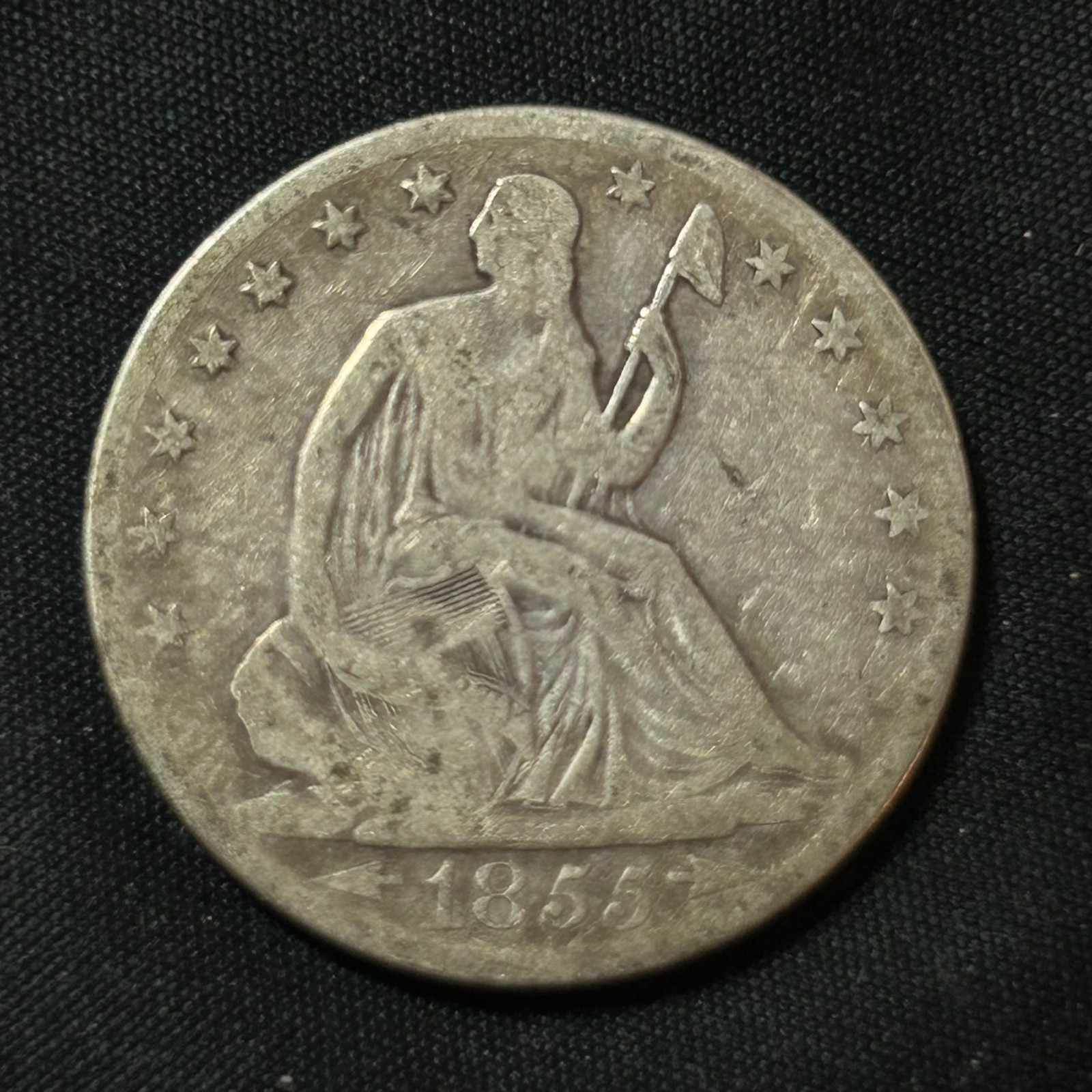 1855-O Silver Seated Liberty Half Dollar New Orleans Mint Choice Good Condition