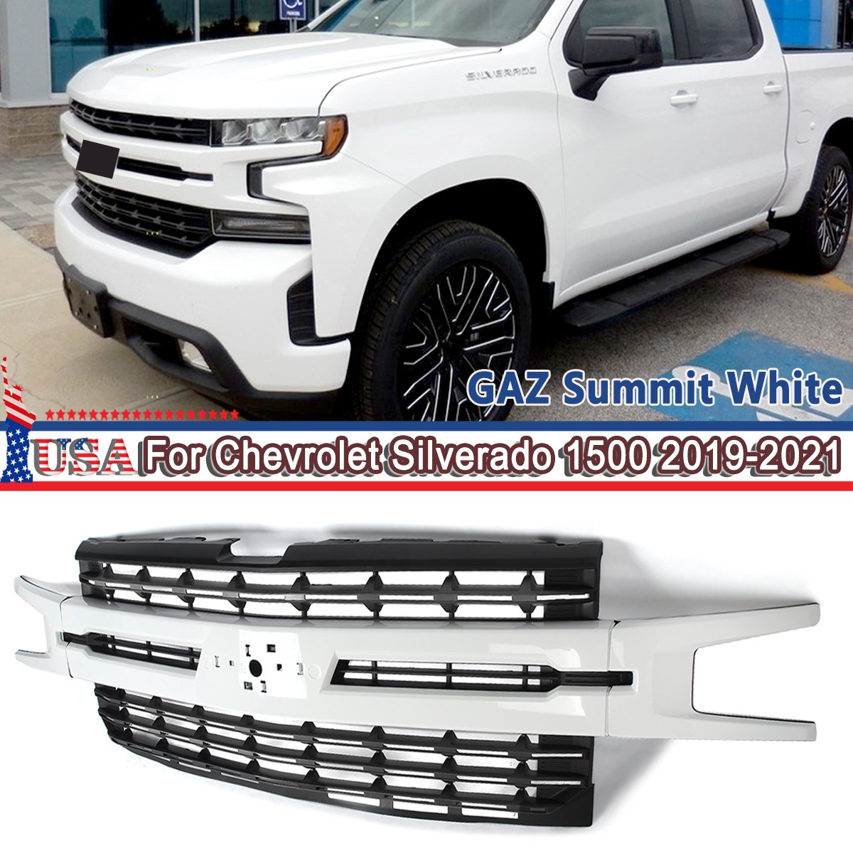FOR 2019-2021 SILVERADO 1500 Z71 CUSTOM FRONT GRILLE W/SUMMIT WHITE CENTER TRIM