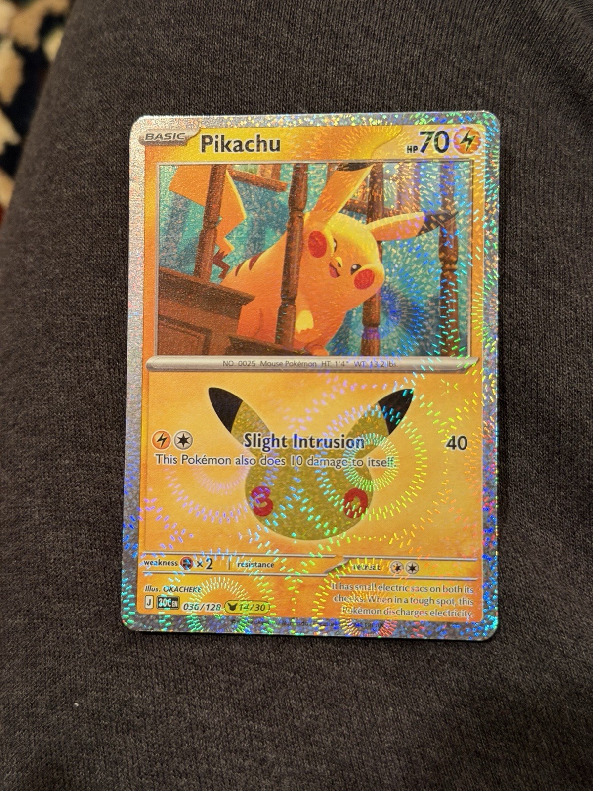 🔥Pikachu 036/128 Holo 14/30 Pokemon 30th Illus. Okacheke NM (In-Hand)
