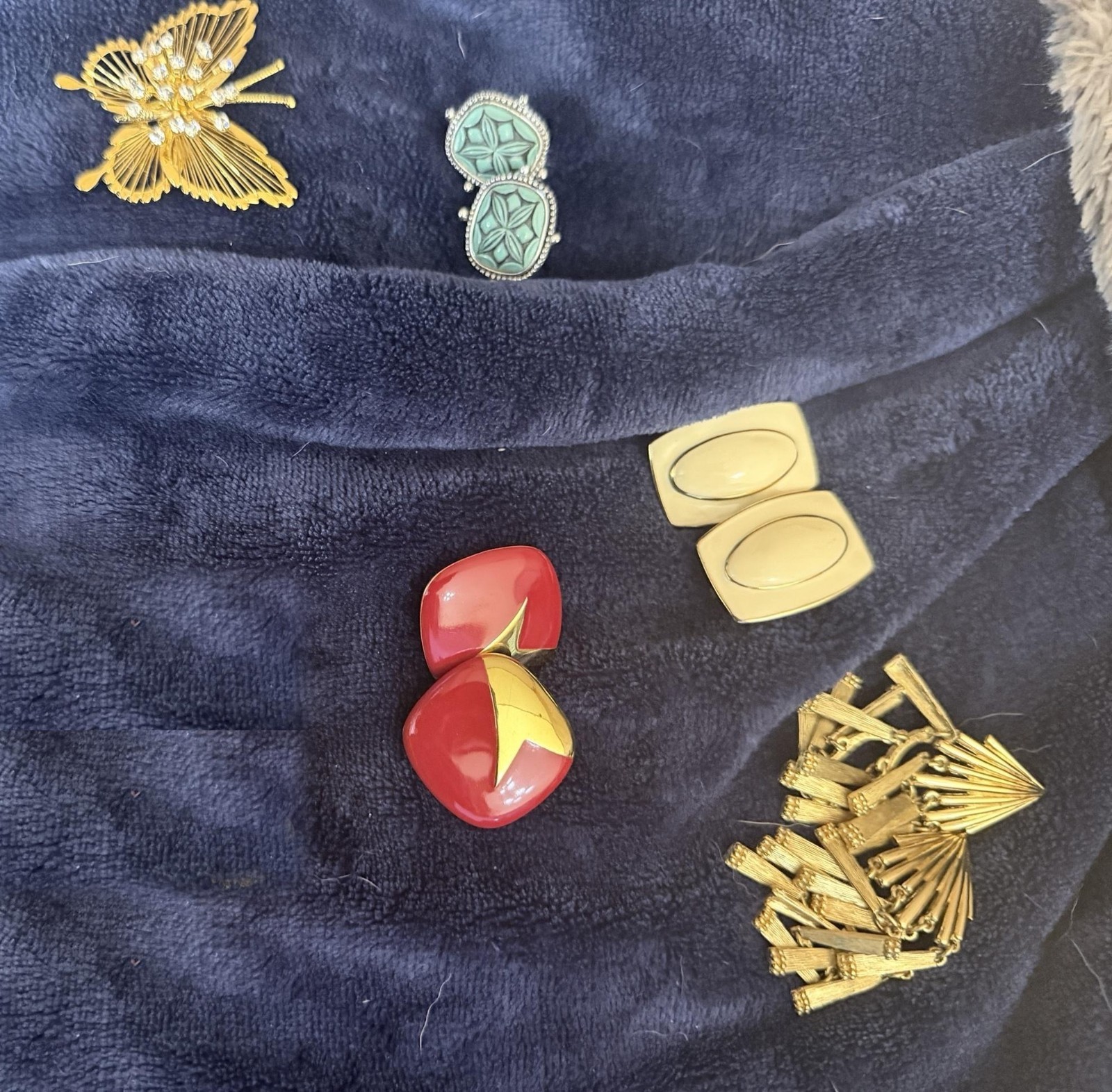 Vintage Monet Jewelry Lot Clip On Earrings Rhinestone Butterfly Brooch Enamel