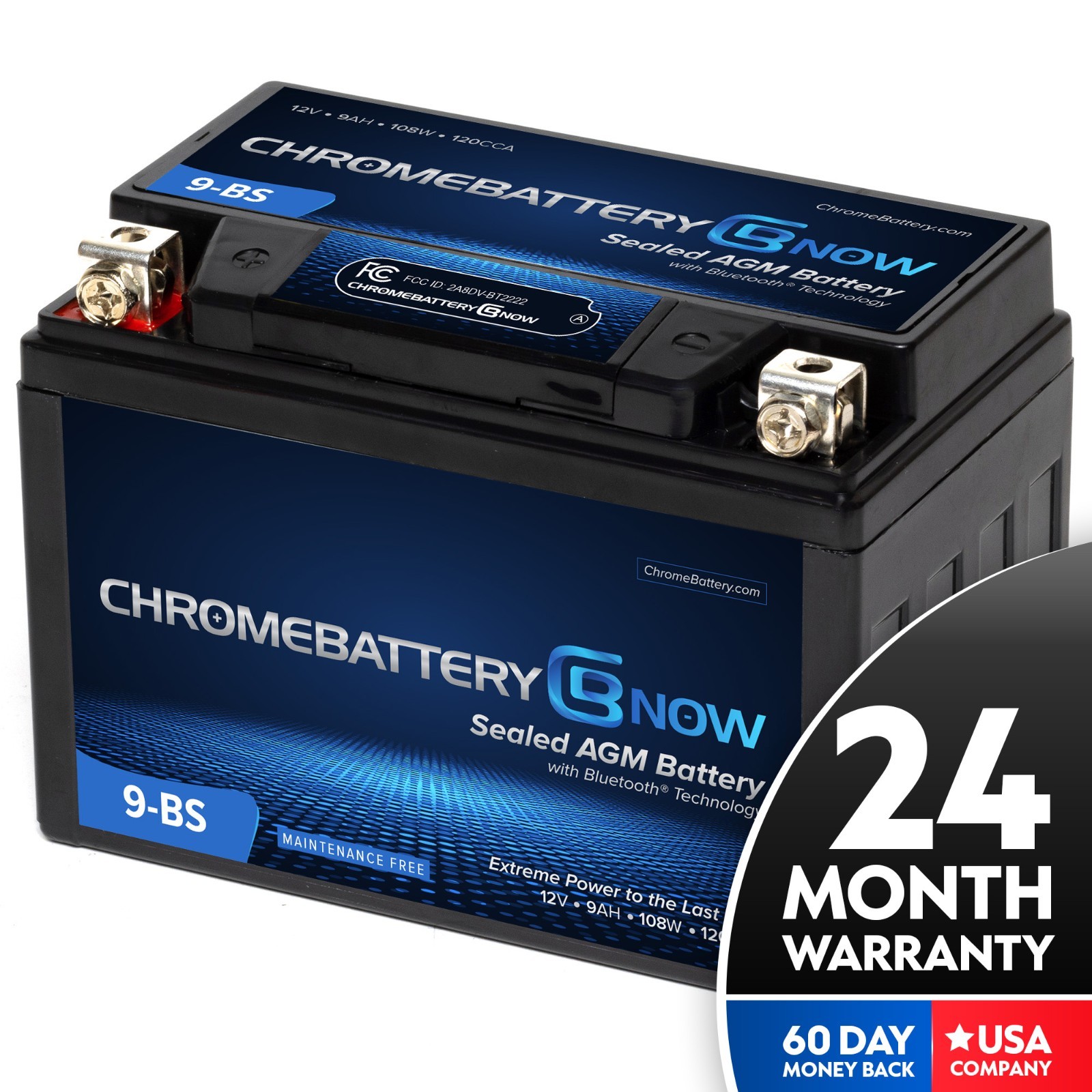 Chrome YTX9-BS Bluetooth High Performance Motorcycle Battery 24 Month Warranty