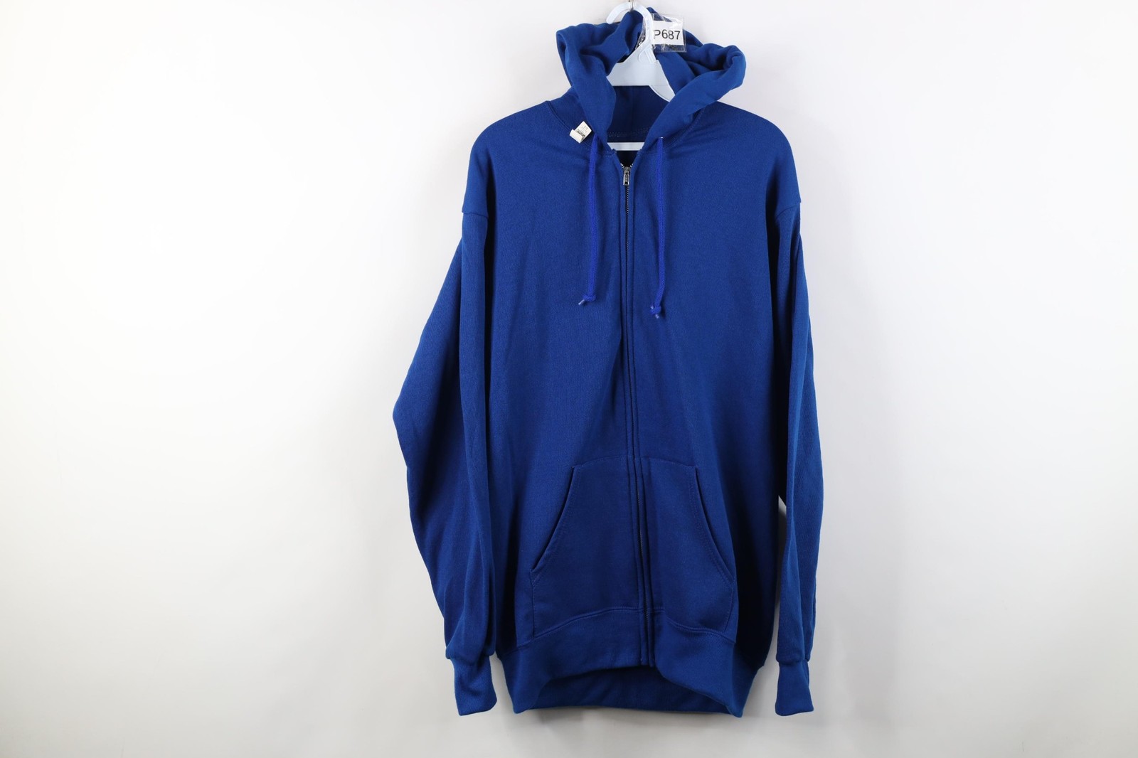 Deadstock Vtg 60s 70s Mens Large Tall Blank Full Zip Hoodie Sweatshirt Blue USA Deadstock Vtg 60s 70s Mens Large Tall Blank Full Zip Hoodie Sweatshirt Blue USA