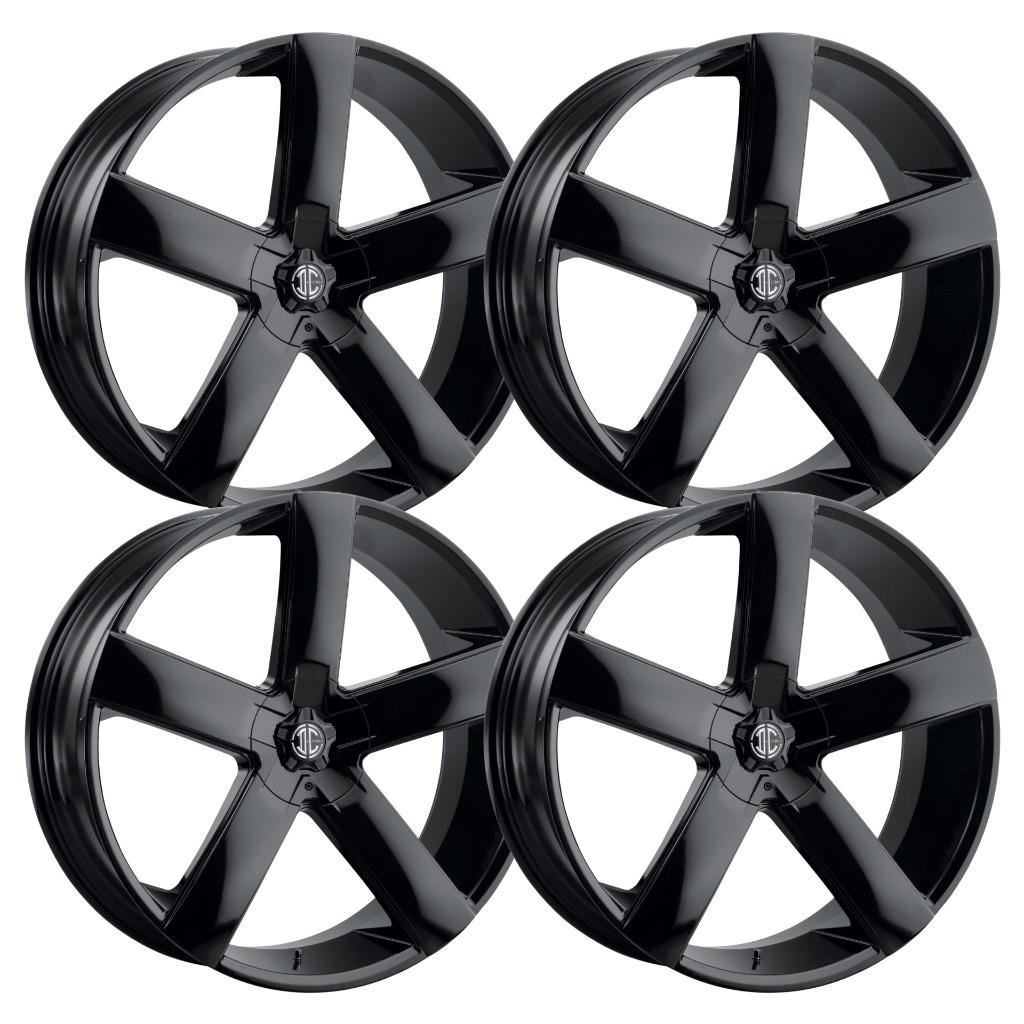 (Set-4) 2Crave N65 22x9.5 6x4.5/6x114.3 15mm Glossy Black Wheels Rims 22 Inch