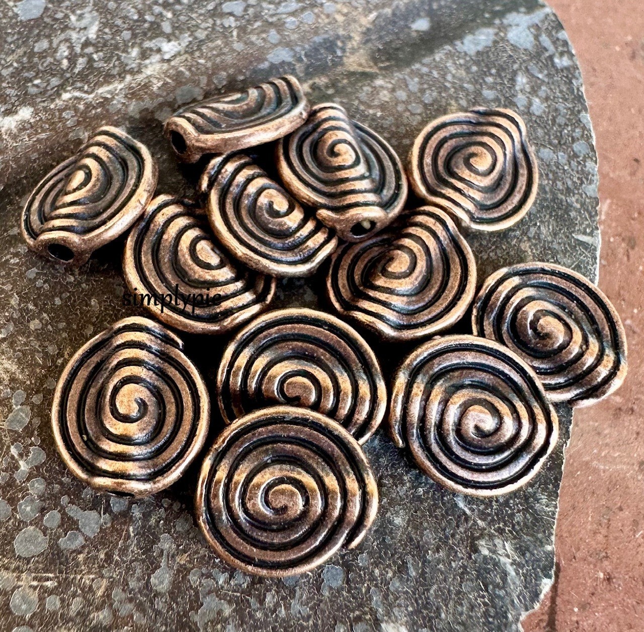 Antiqued Copper Spiral Snail Ammonites Beads 12 Pcs Metal Beads