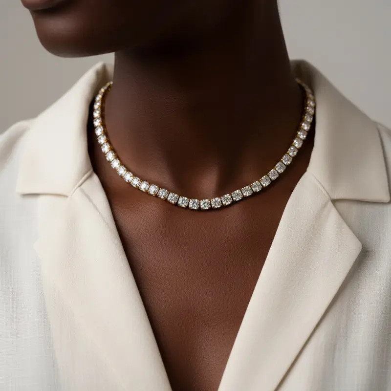 Women\'s 18k Gold Plated CZ 4MM Round Cut Tennis Necklace