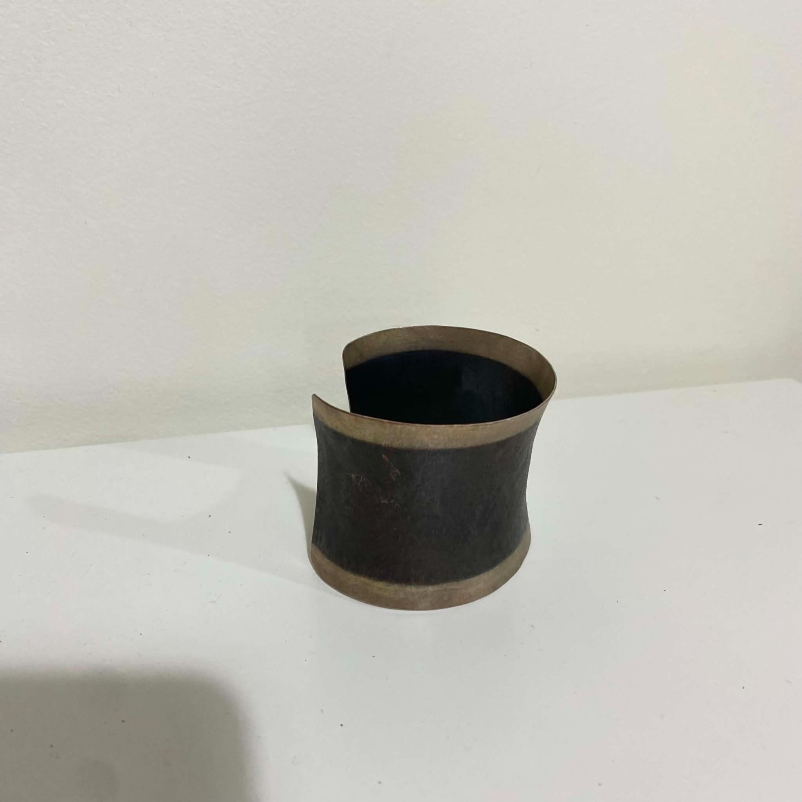 Vintage Artisan Copper Cuff Bracelet Wide Dark Patina Hammered Boho Unisex Bangl