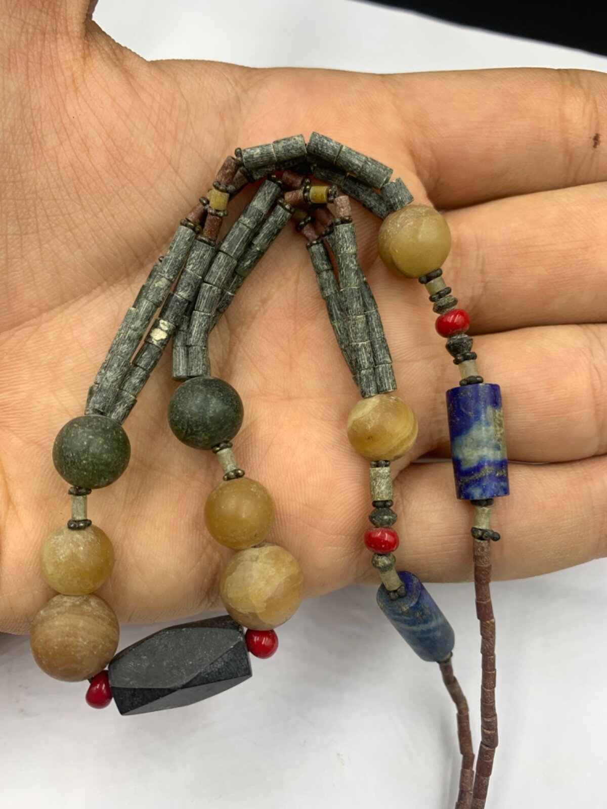 Antique natural stone necklace serpentine, agate, lapis lazuli stone super uniqu Antique natural stone necklace serpentine, agate, lapis lazuli stone super uniqu