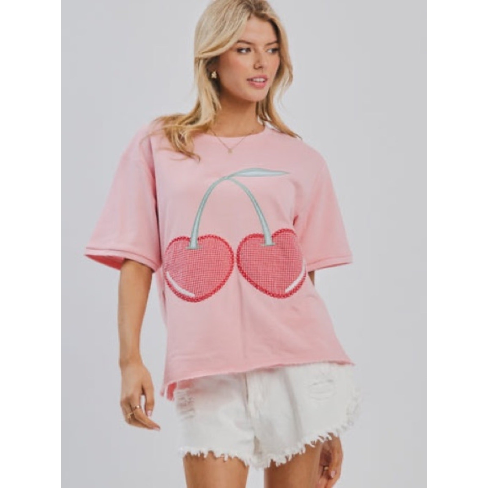 Oddi Cherry Motif Patched Top in Pink