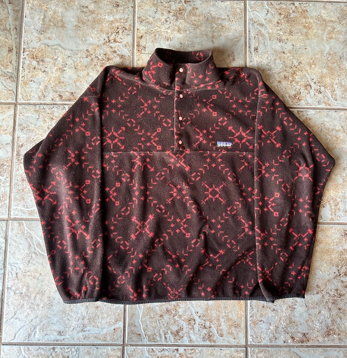 Vtg Patagonia Synchilla Snap T Pullover Mens M Red Black Aztec Snow 25205 USA Vtg Patagonia Synchilla Snap T Pullover Mens M Red Black Aztec Snow 25205 USA