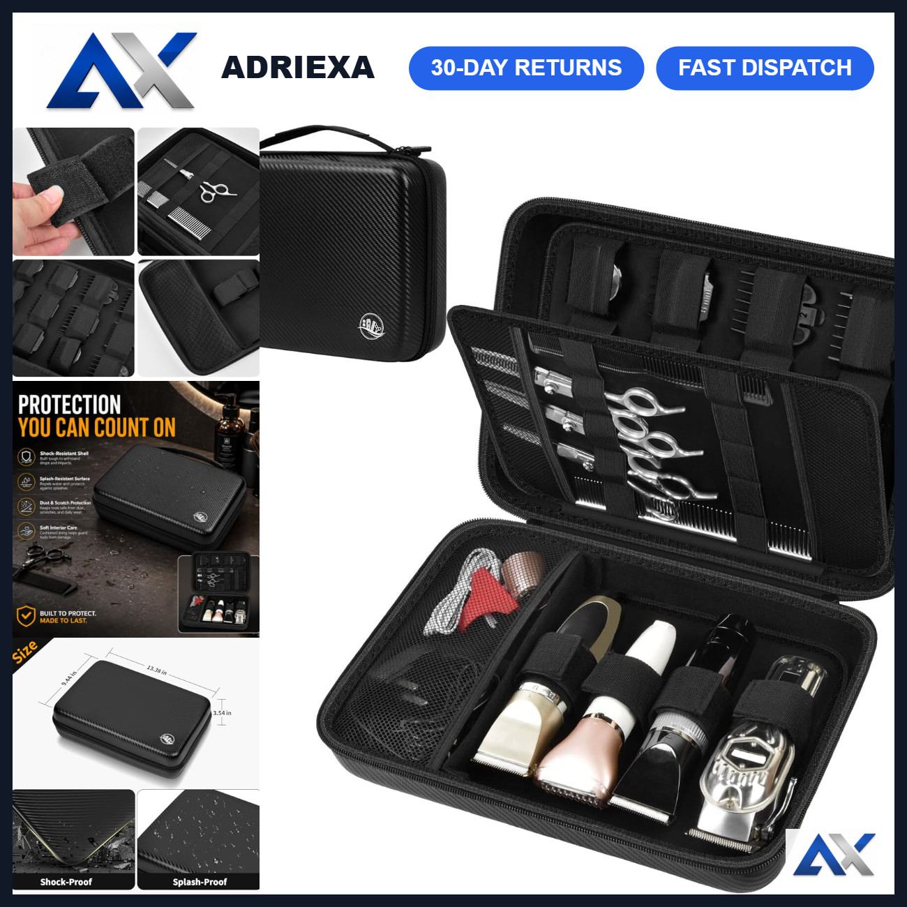 Hard Travel Case for Hair Clippers & Barber Tools - Organizer, Black Storage Box Hard Travel Case for Hair Clippers & Barber Tools - Organizer, Black Storage Box