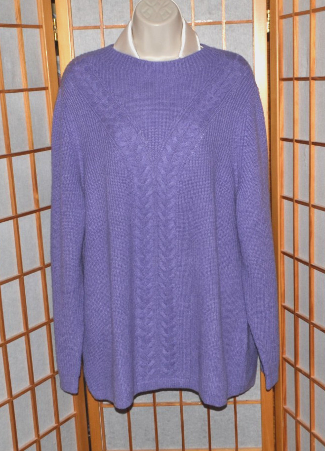 NWT Talbots Women Plus $99 Lavender Wool&Nylon Blend Ribbed Cable Sweater Sz. 2X