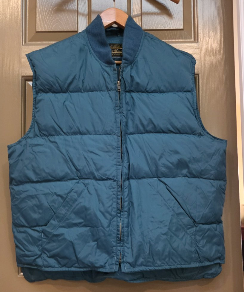 Vintage Eddie Bauer Goose Down Vest Teal Blue Quilted Puffer Mens XL