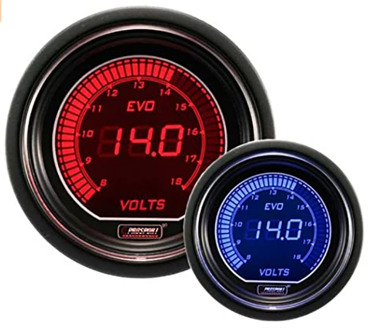 52mm EVO series Red and Blue Volt Gauge