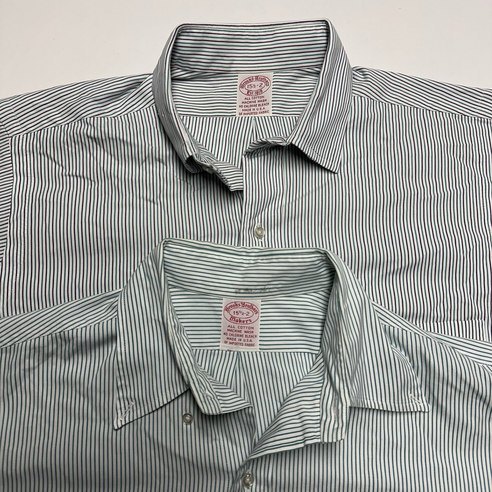 Lot Of 2 Vintage Brooks Brothers OCBD Button Shirt Mens 15.5 Striped Green Purp Lot Of 2 Vintage Brooks Brothers OCBD Button Shirt Mens 15.5 Striped Green Purp