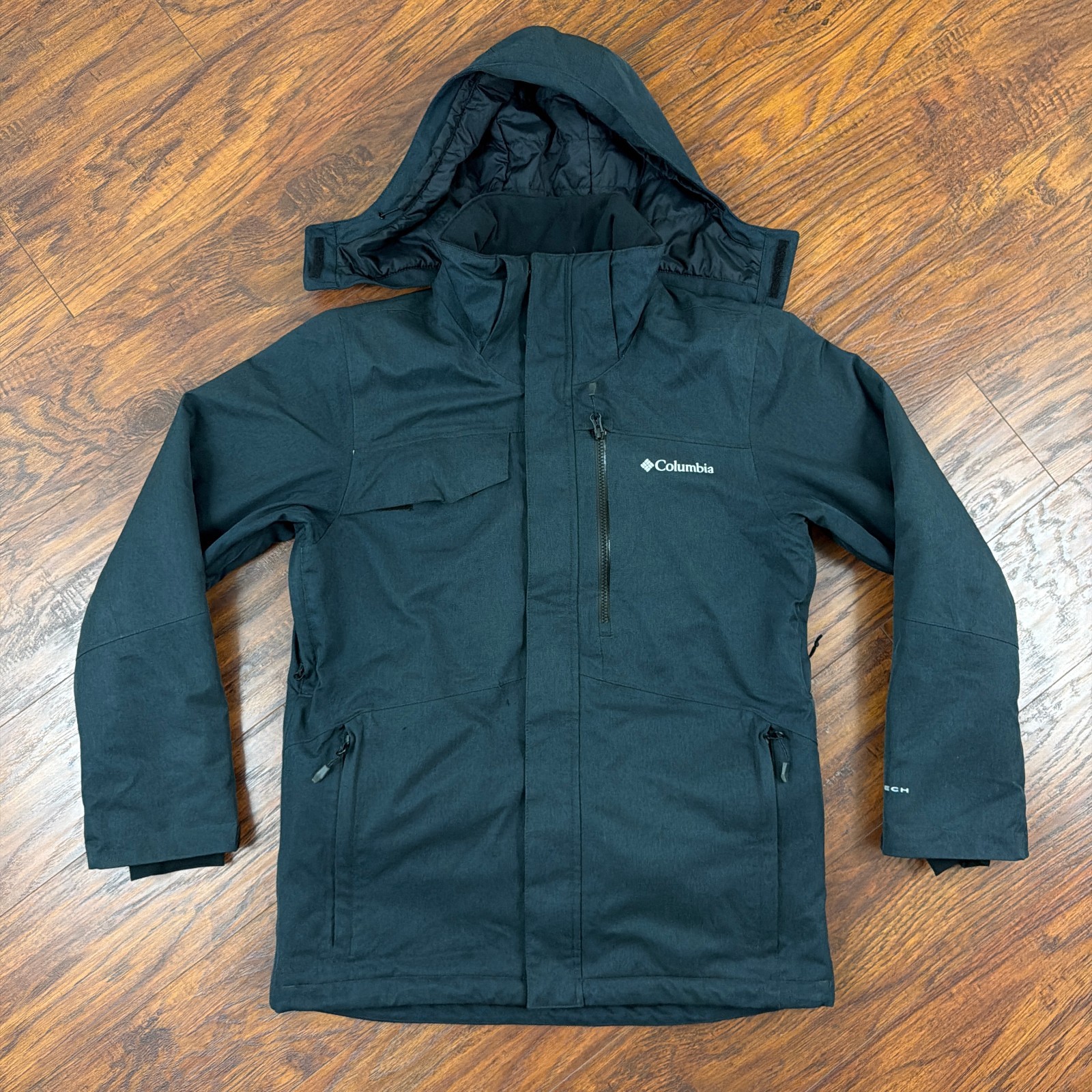 Columbia Jacket Mens M Black Hooded Full Zip Omni-Heat Omni-Tech Cushman Crest Columbia Jacket Mens M Black Hooded Full Zip Omni-Heat Omni-Tech Cushman Crest