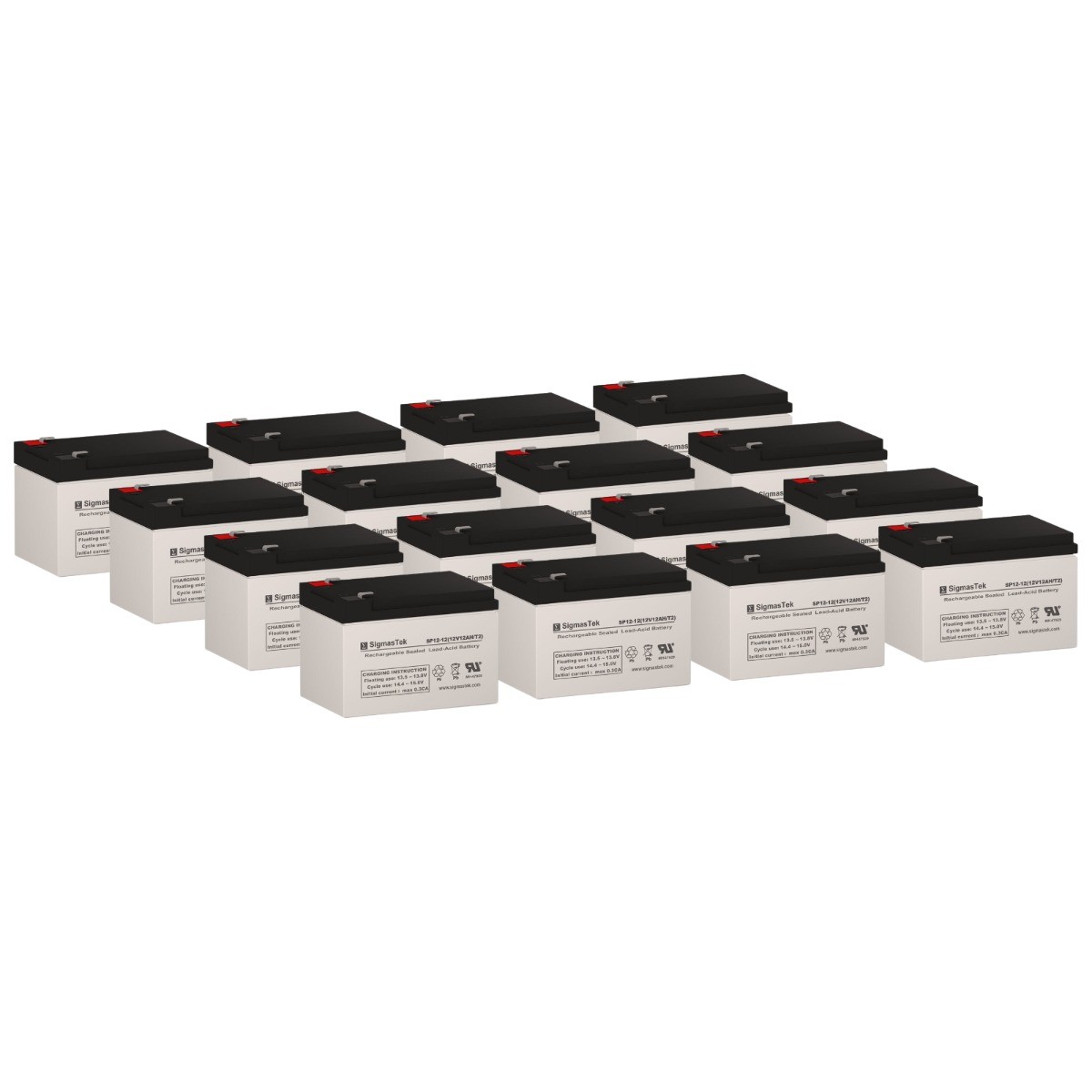 SigmasTek SP12-12 (T2) Sealed Lead Battery Pack of 16 12V 12Ah F2 Terminals