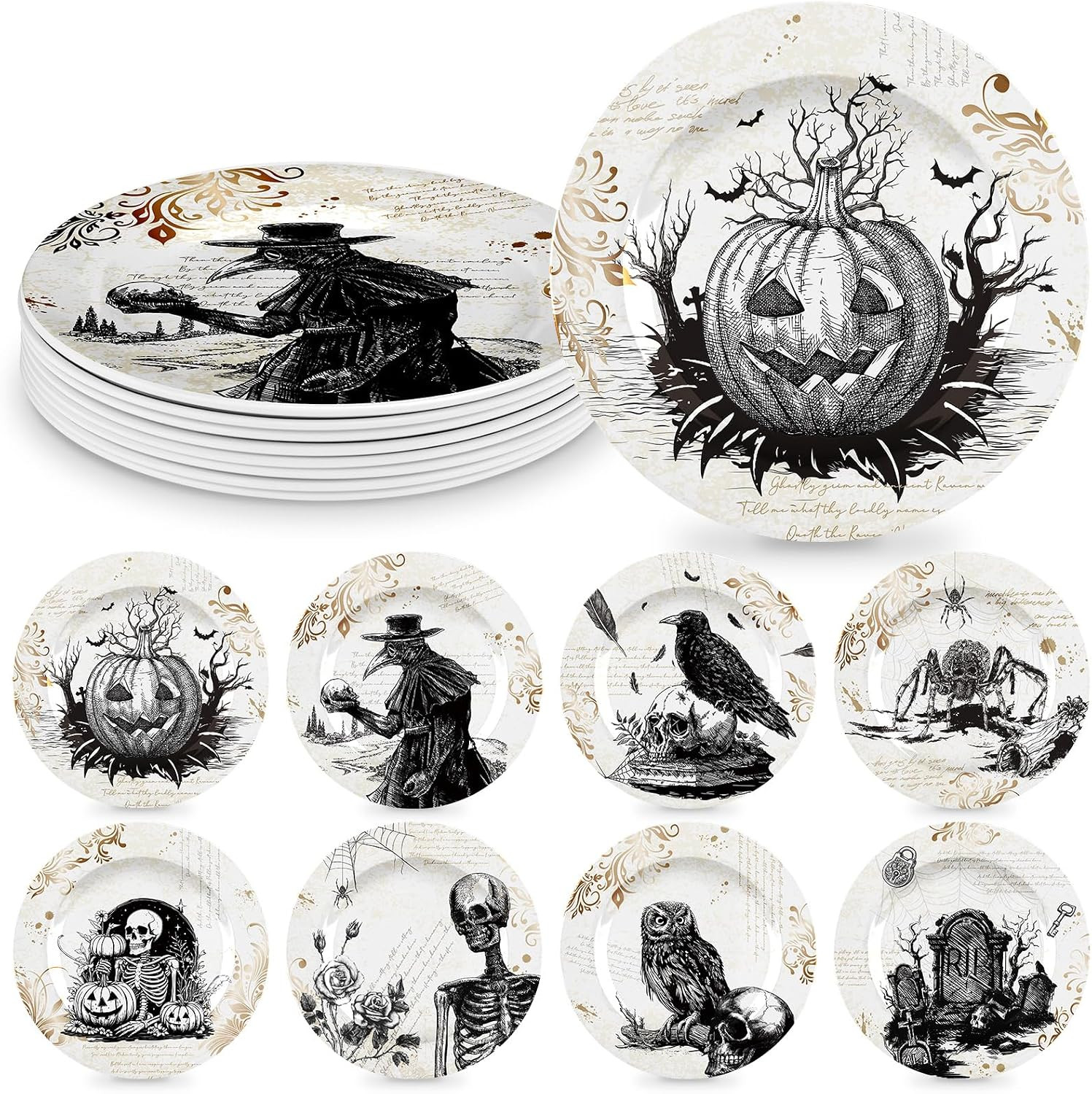 LOYIM 8 Pcs Halloween Dinnerware Set Halloween Plates Serving Dishes, Retro |... LOYIM 8 Pcs Halloween Dinnerware Set Halloween Plates Serving Dishes, Retro |...