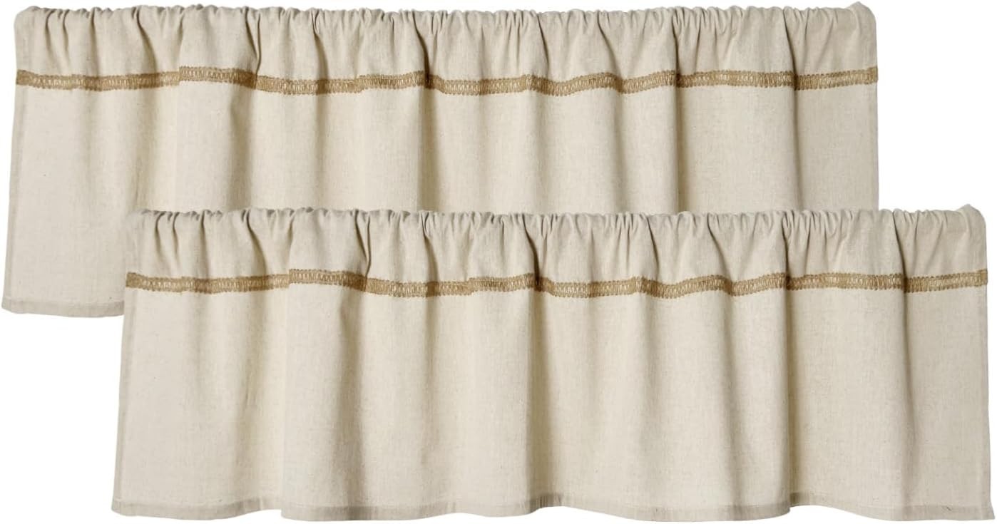 2 Pack Cotton Linen Valance Burlap Lace Trim 12 Inch Rustic Farmhouse Kitchen