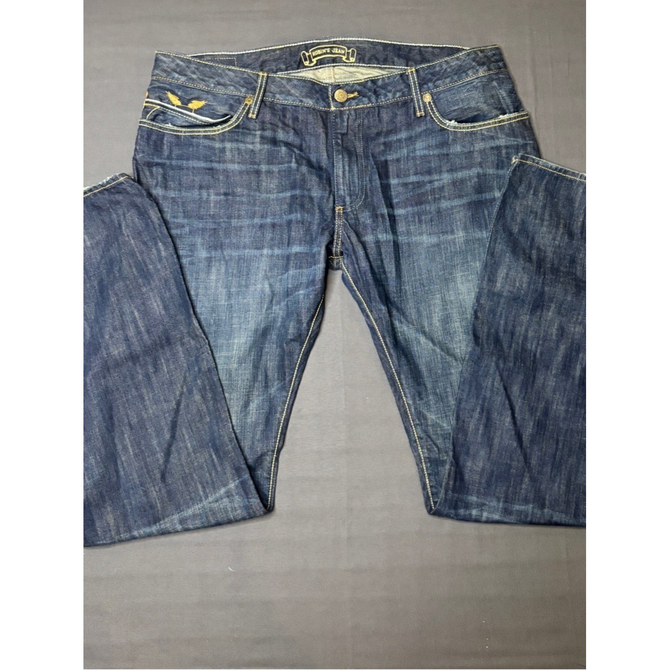 Authentic Robin\'s Jean Distressed Dark Blue Straight-Leg Jeans 40/36