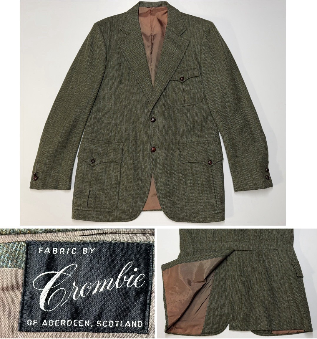 VTG 60s Crombie Aberdeen Scotland Tweed Belted Action Back Riding Jacket Sz 42R