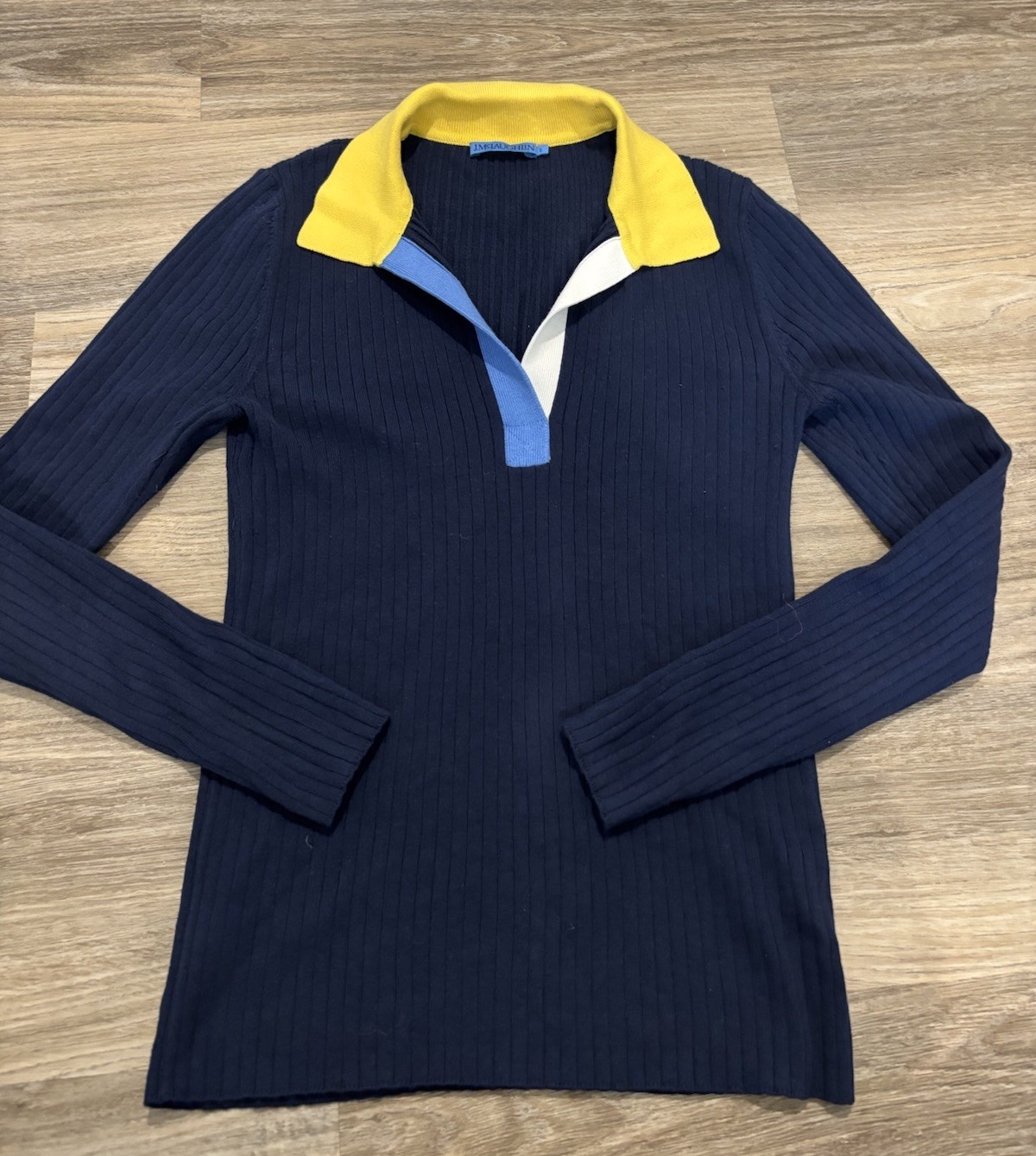 J. McLaughlin Michaela Ribbed Sweater Navy Multi Size Small Retro Nautical
