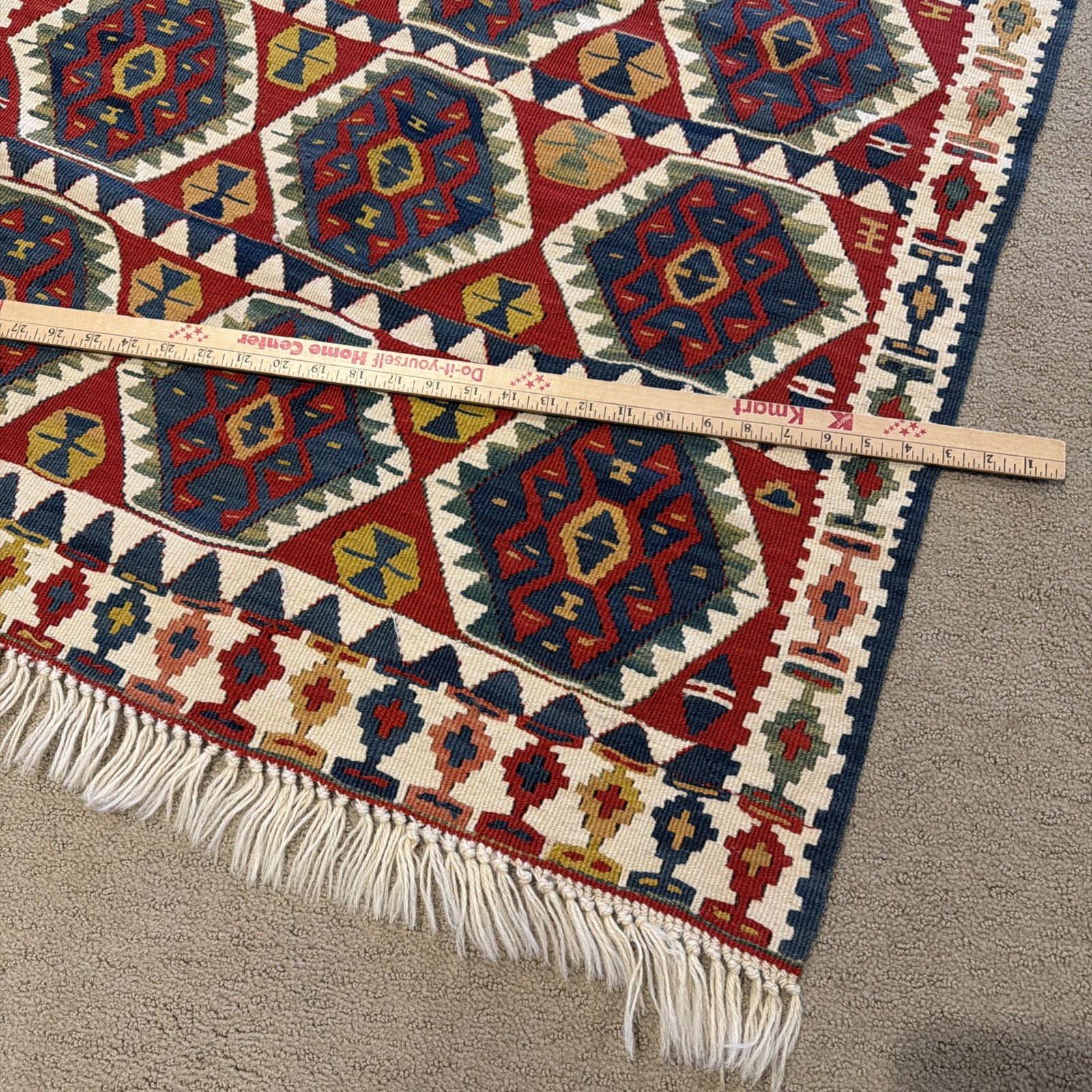 Turkish Kilim Rug Flatweave / Woven Kayseri 44x32 Wool Tribal Floor / Wall Decor