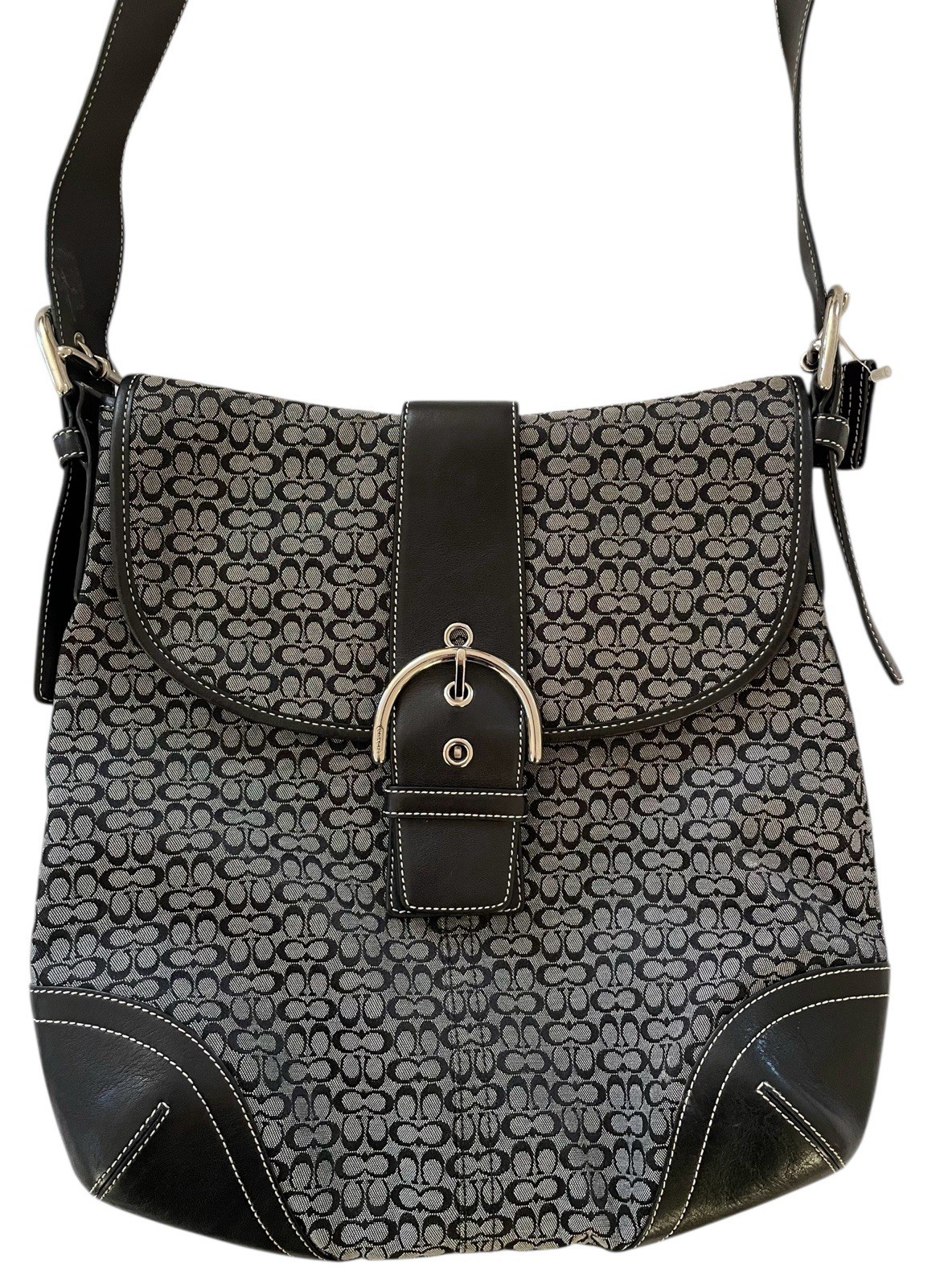 Vtg Coach Black North South Soho Bag Sig C Jacquard Flap Shoulder J3M 6377 Y2K Vtg Coach Black North South Soho Bag Sig C Jacquard Flap Shoulder J3M 6377 Y2K