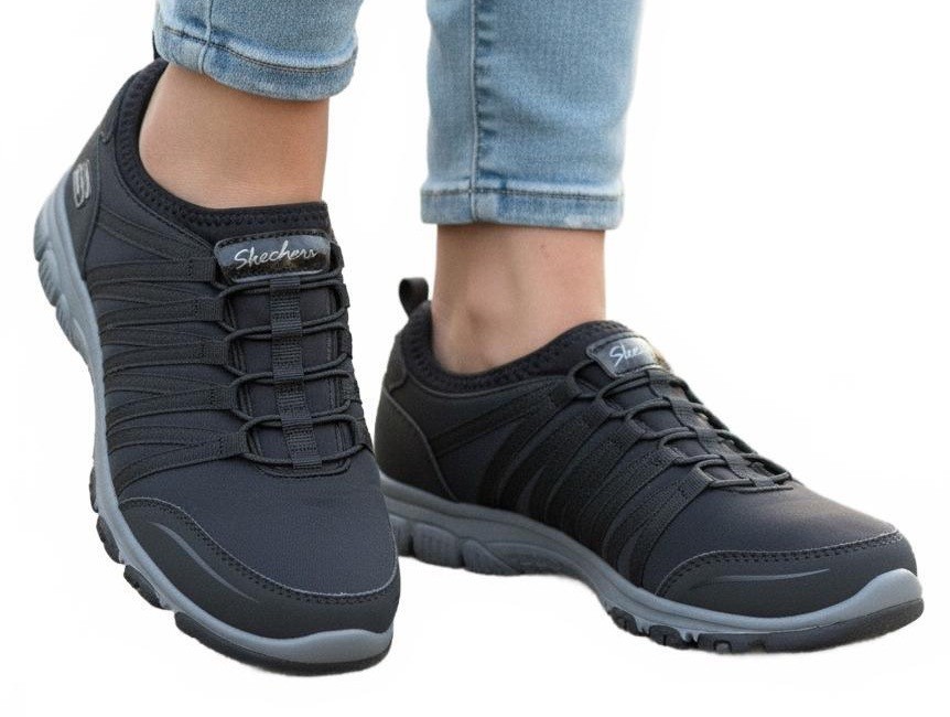 NEW Skechers Black Slip-On Walking Sneakers Air-Cooled Memory Foam Women’s 6.5