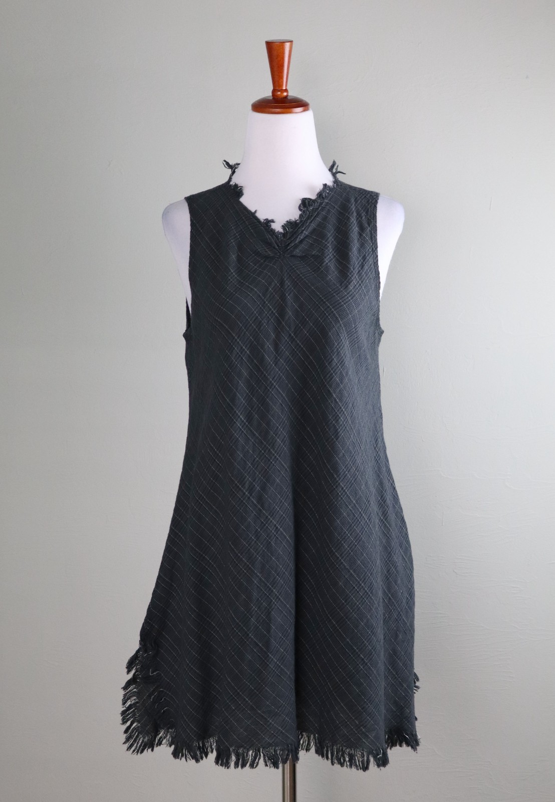 CYNTHIA ASHBY NWT $130 Plaid Fringe Frayed Lagenlook Tunic Top Size Small