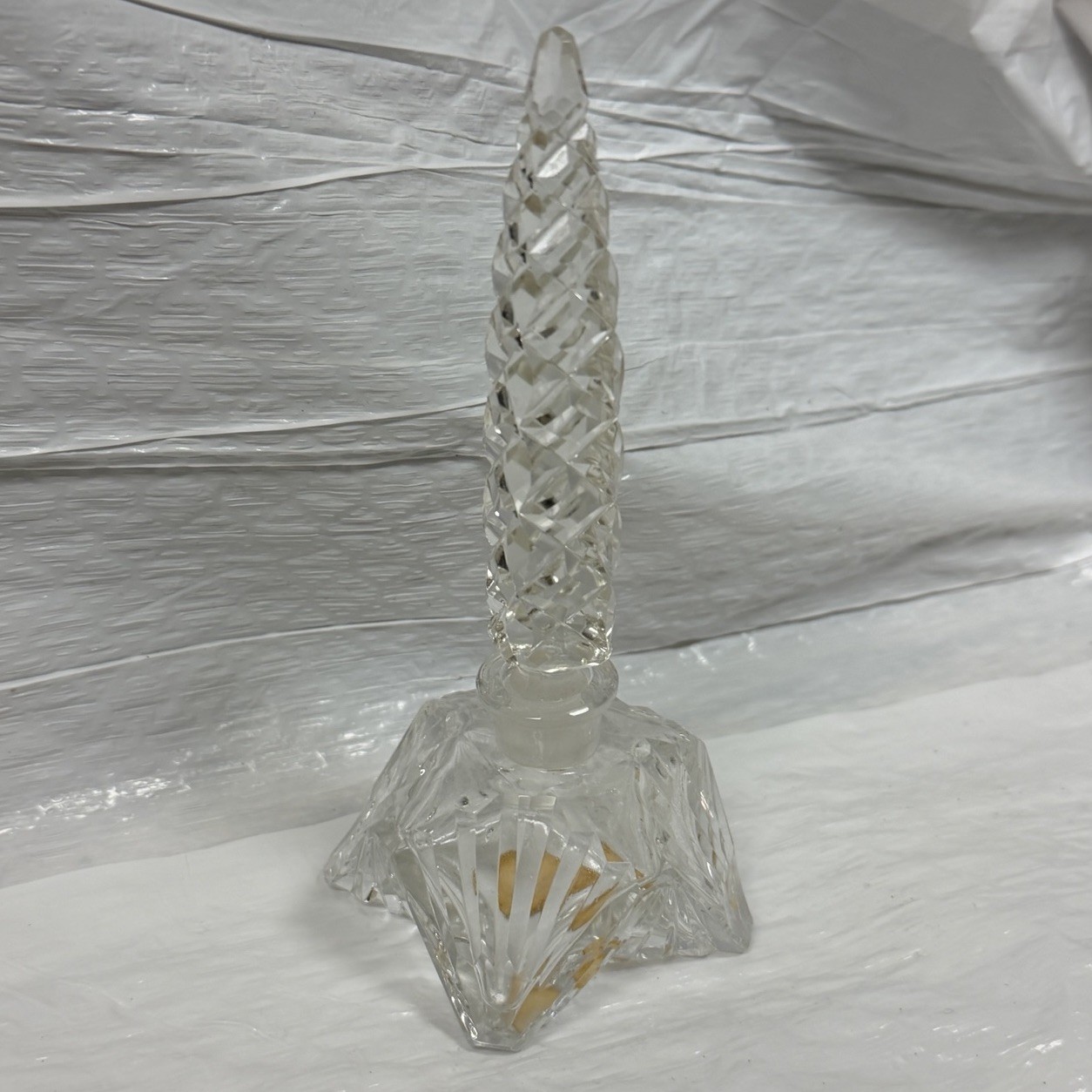 Vintage MorleeCzech Art Deco Clear Crystal Perfume Bottle w/ Stopper 1940’s