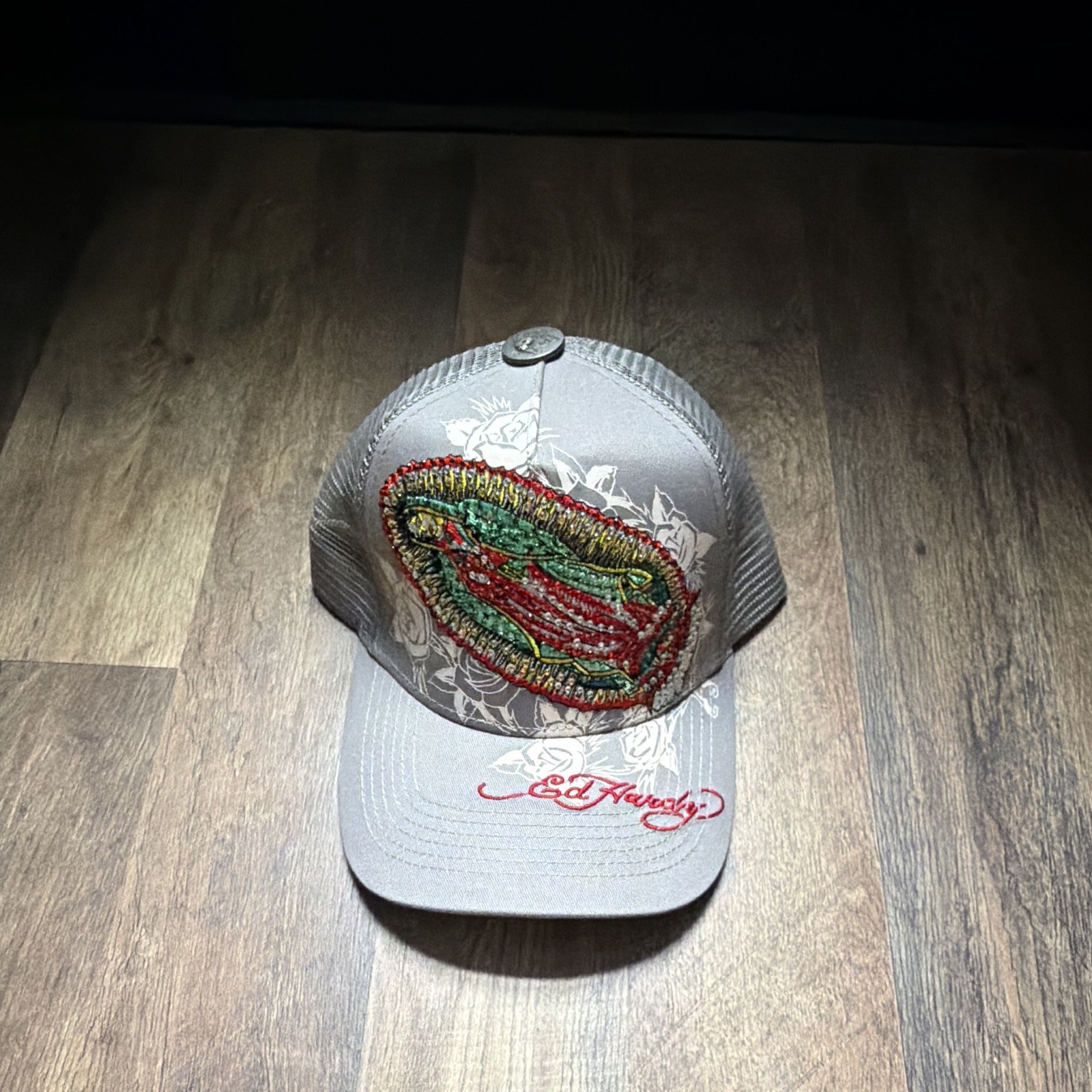 Ed Hardy Gray Mesh Back Trucker Hat Adjustable Dragon Graphic Print One Size Ed Hardy Gray Mesh Back Trucker Hat Adjustable Dragon Graphic Print One Size