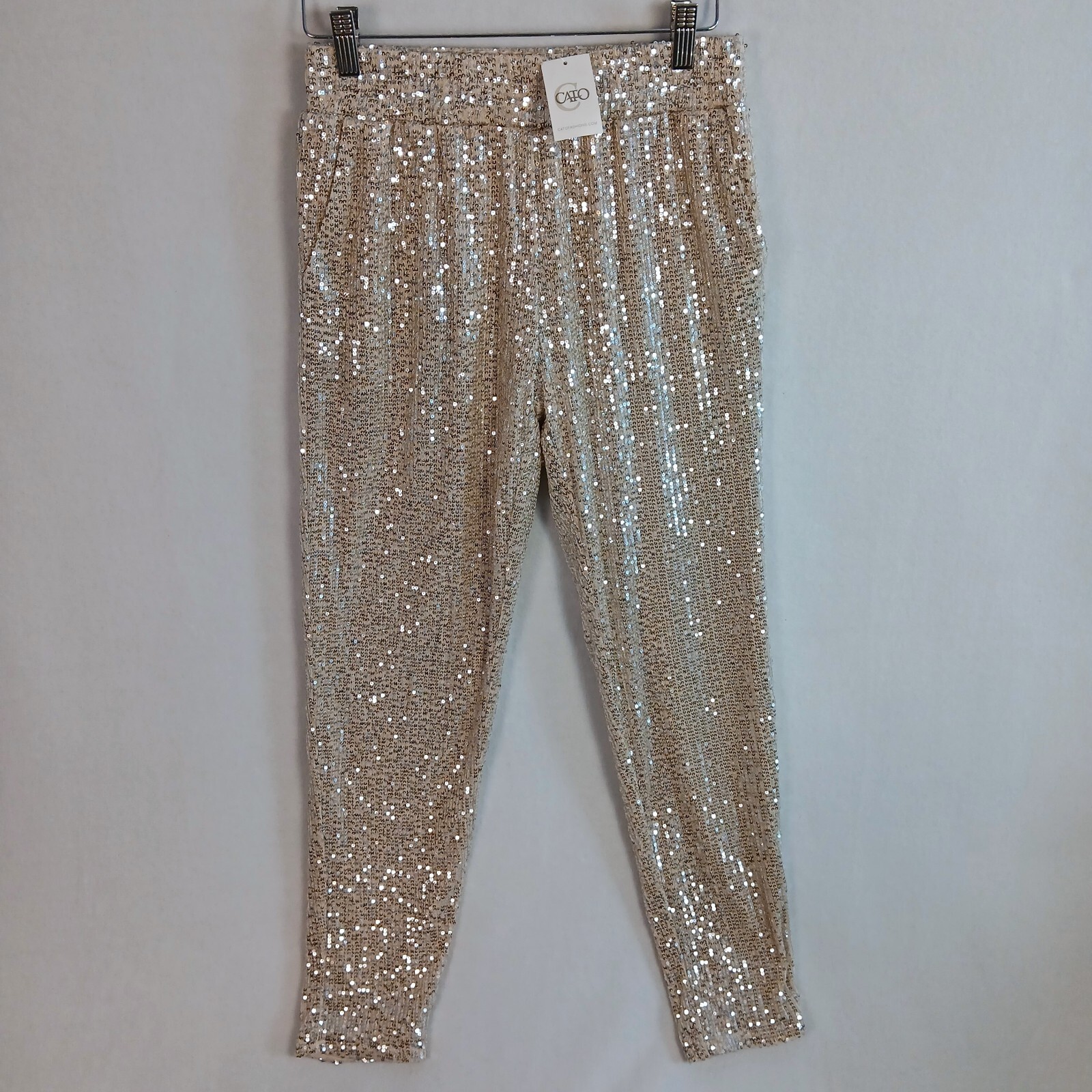 Cato Women\'s Sparkle Sequin Jogger Size XS 27x28 Beige NWT