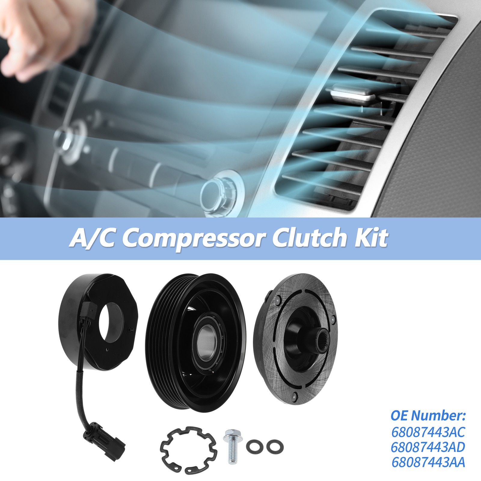 AC Compressor Clutch Kit for Chrysler Town 3.6L 10SRE20C 12v 6 Groove 1 set