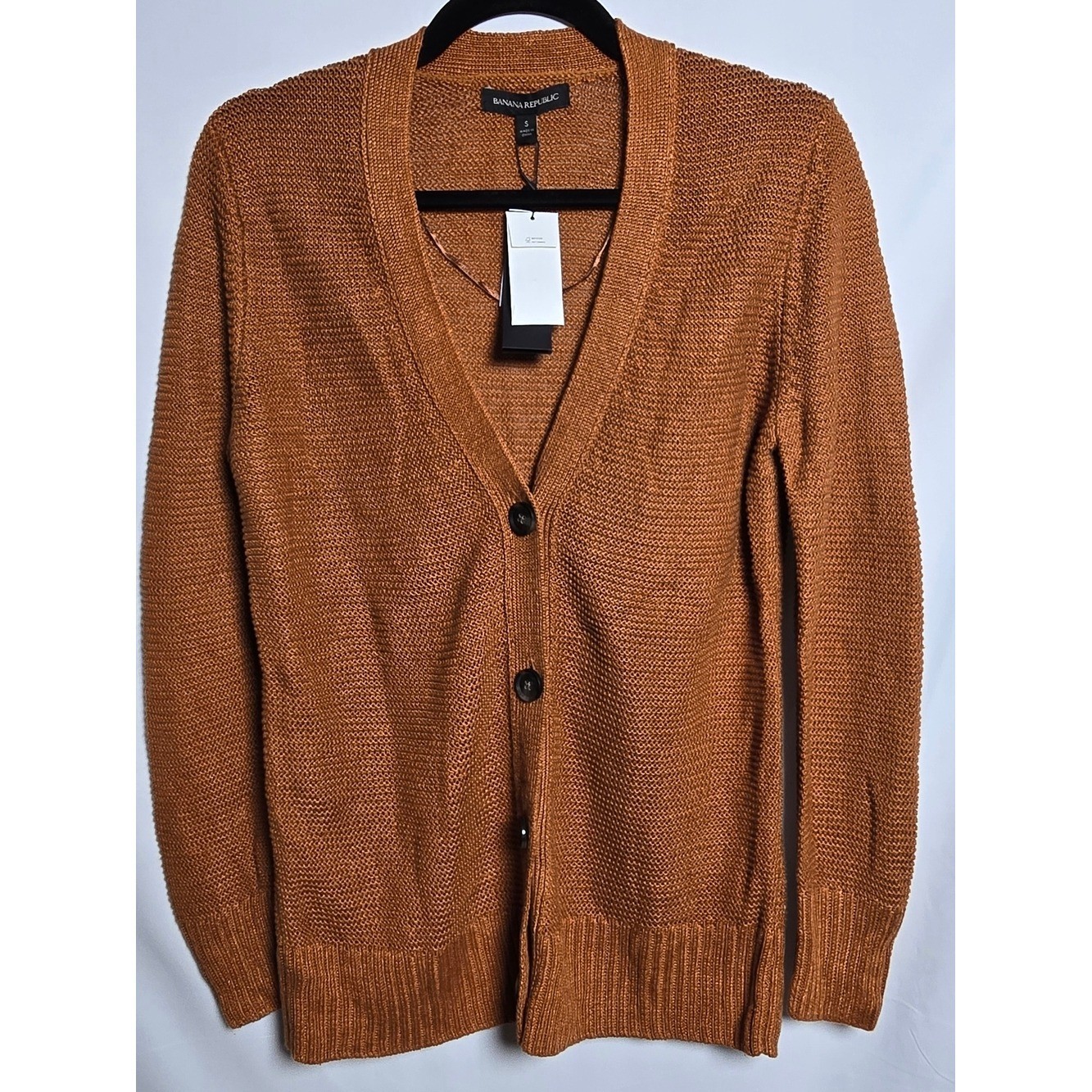 NWT Banana Republic 100% Italian Linen Rust V-Neck Button Cardigan S 585905-01-1