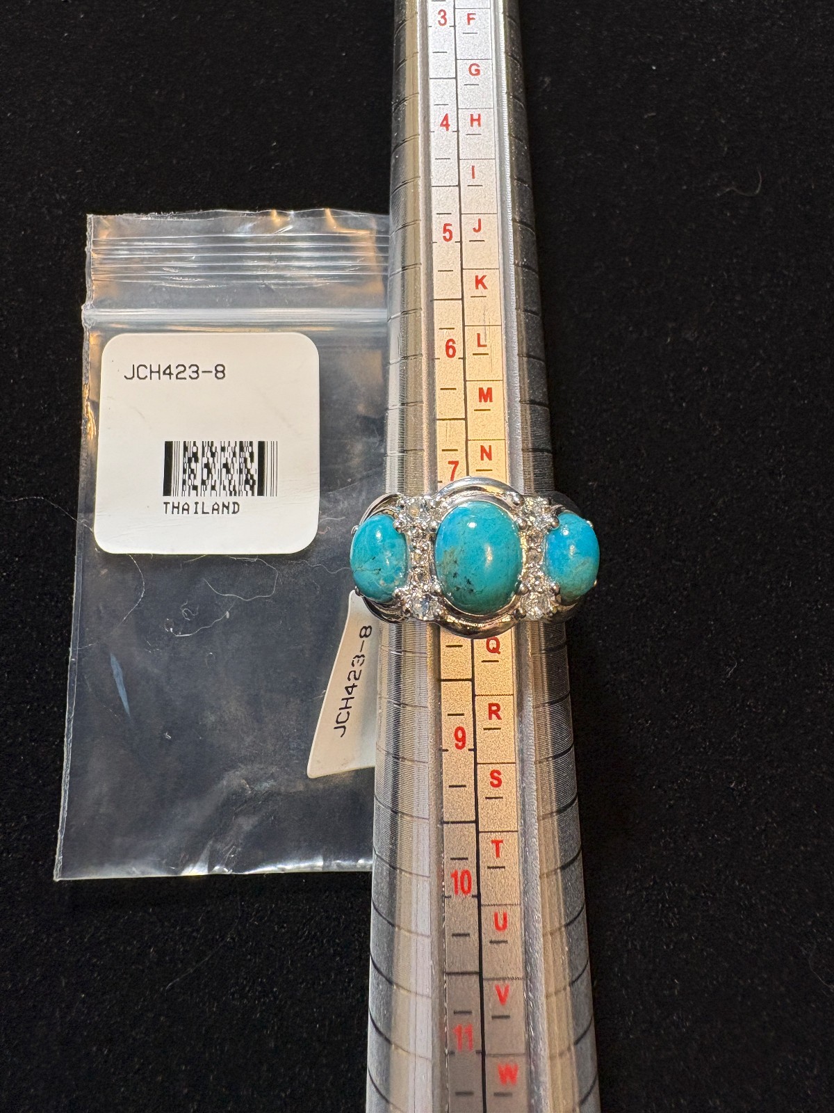 JTV Three Stone Turquoise Sterling Silver Ring NWT - 8