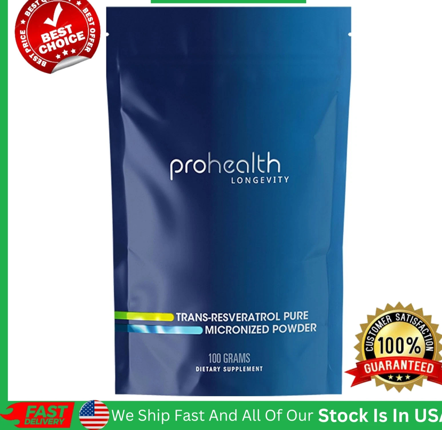 ProHealth Longevity Bulk Trans Resveratrol Powder 100 Grams | 1000 mg per Scoop