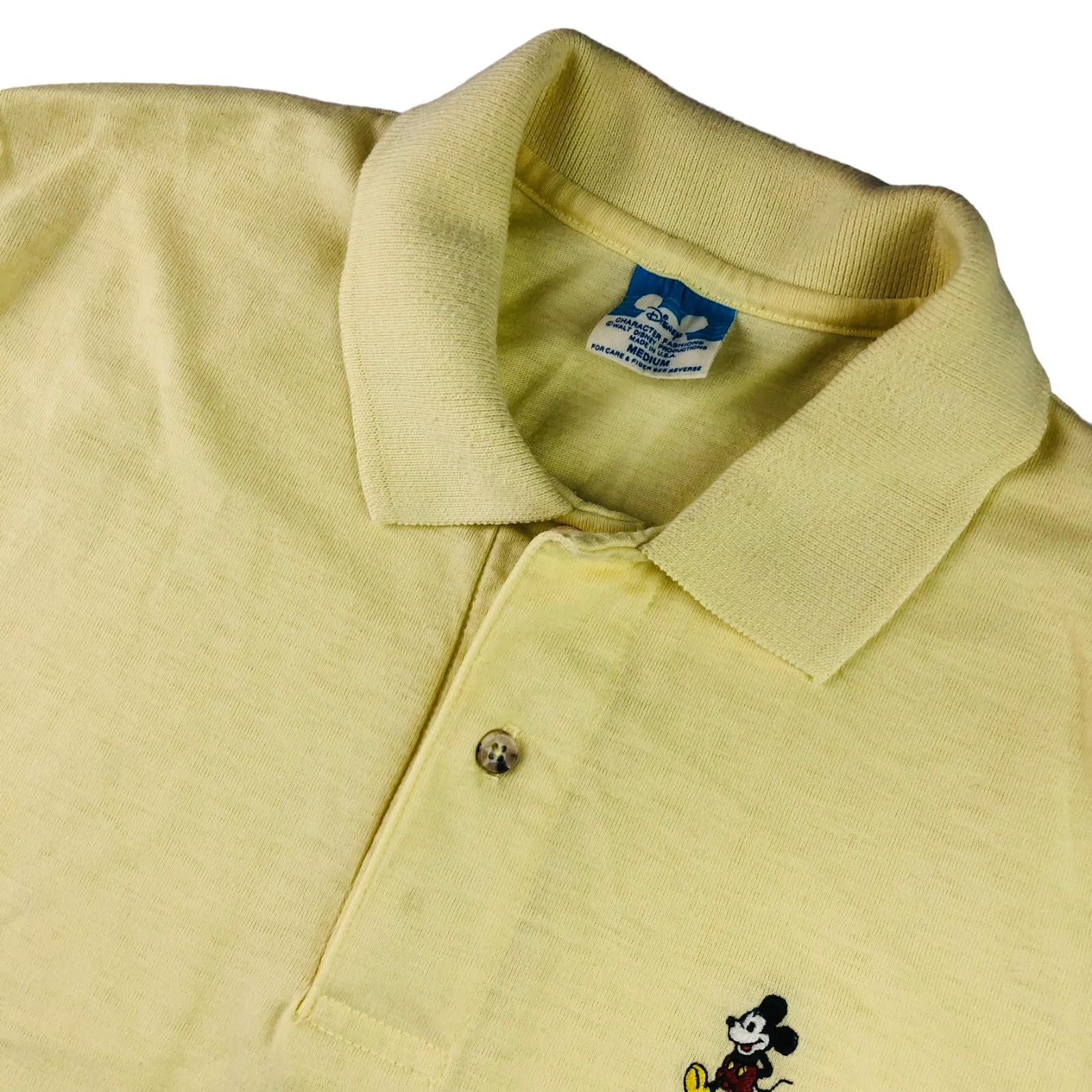 VTG Walt Disney Men's Mickey Mouse Single Stitch Polo Shirt Yellow • Medium VTG Walt Disney Men's Mickey Mouse Single Stitch Polo Shirt Yellow • Medium