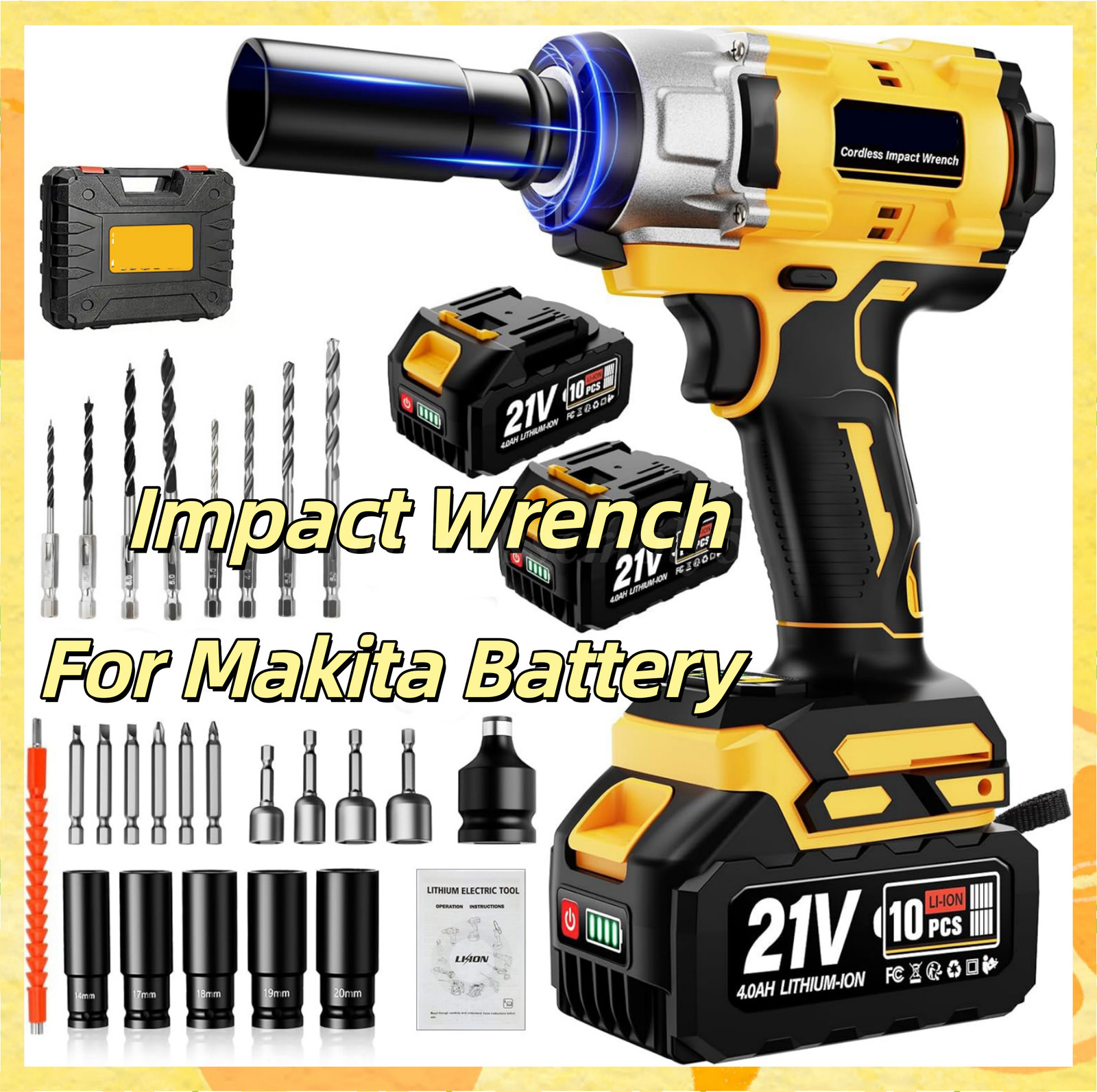 Electric Impact Wrench 1000Nm High Torque Impact Gun 1/2