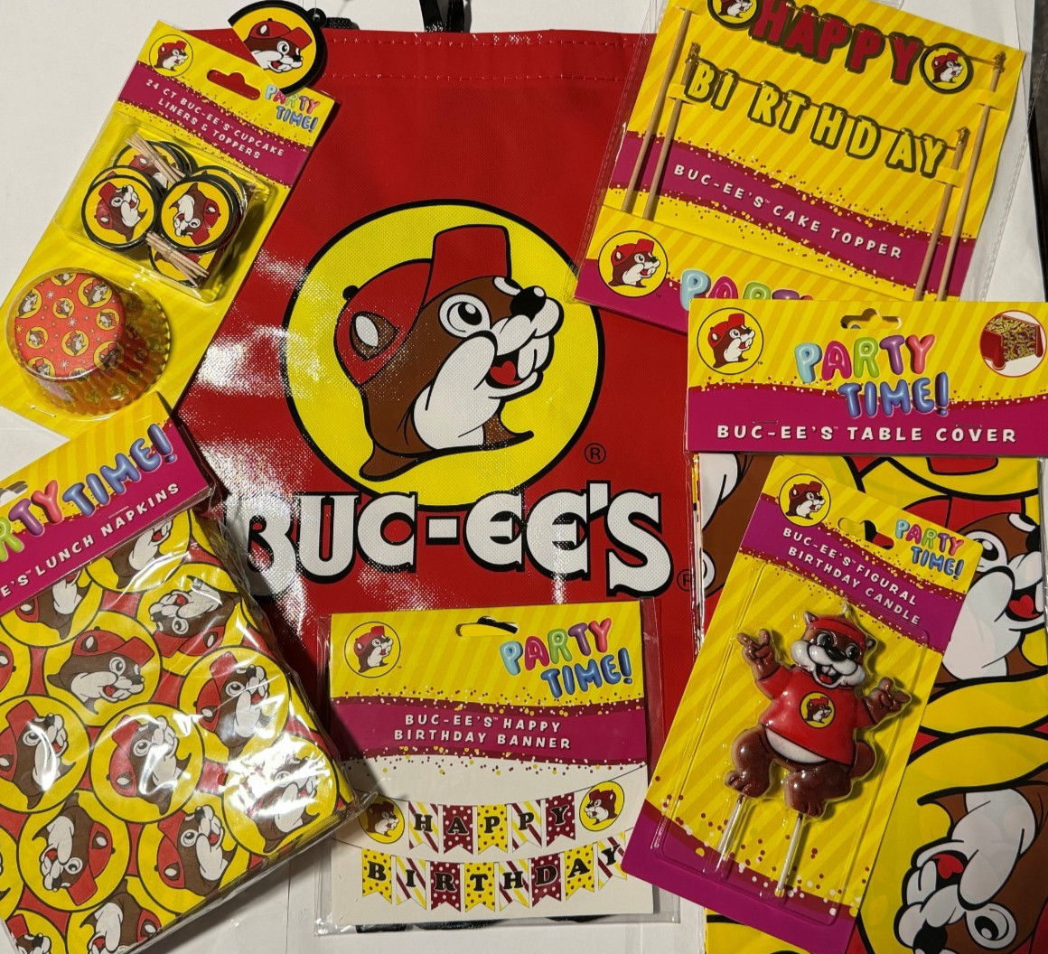 NEW Bucees Beaver Birthday Party Supply 7 Various Part SetUp for Up to 24 People