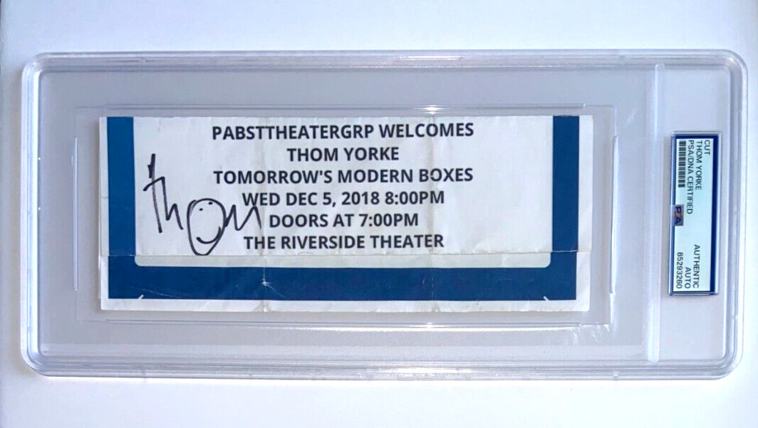 THOM YORKE SIGNED PRINTED 2018 CONCERT TICKET RADIOHEAD SMILE SLABBED PSA/DNA THOM YORKE SIGNED PRINTED 2018 CONCERT TICKET RADIOHEAD SMILE SLABBED PSA/DNA