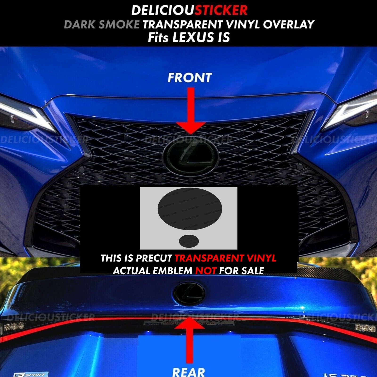 Fits 2021-2025 Lexus IS PreCut Smoke Emblem Tint Overlay Decal IS350 300 ppf