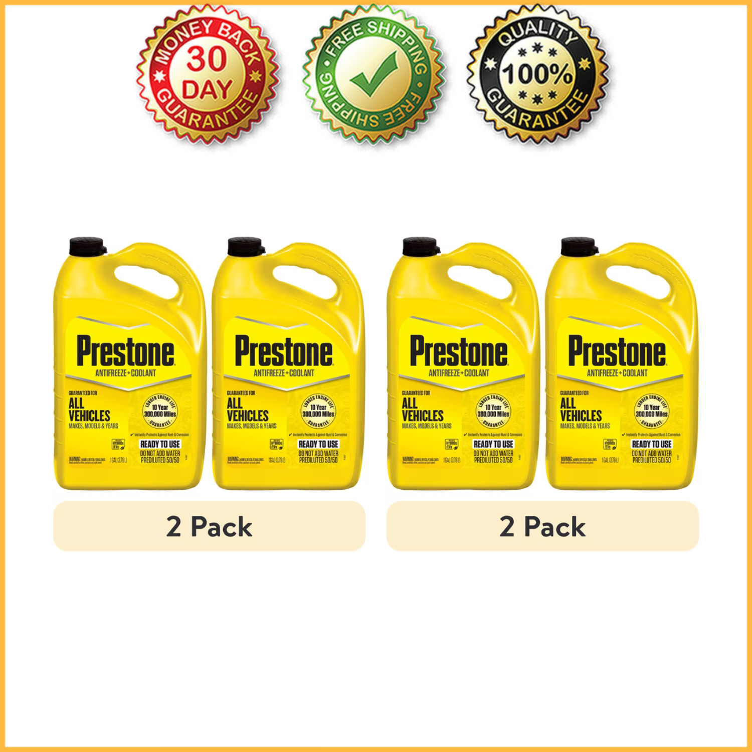 4Pack Prestone Universal Antifreeze Coolant 50/50 Prediluted 1 Gal Extended Life