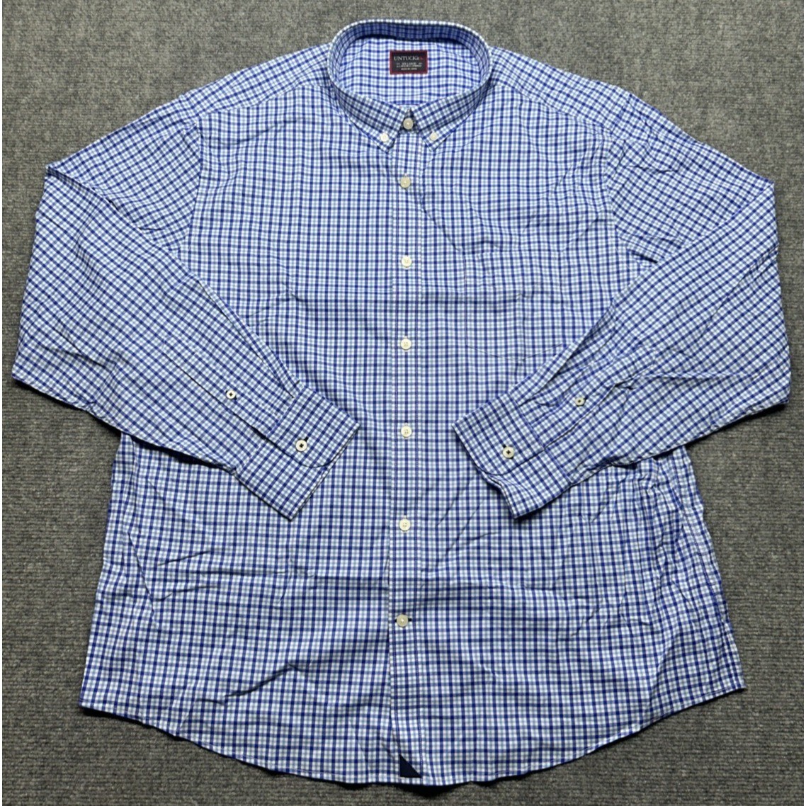 UNTUCKit Moletto Shirt Mens 2XL Blue White Check Button Up Stretch Long Sleeve