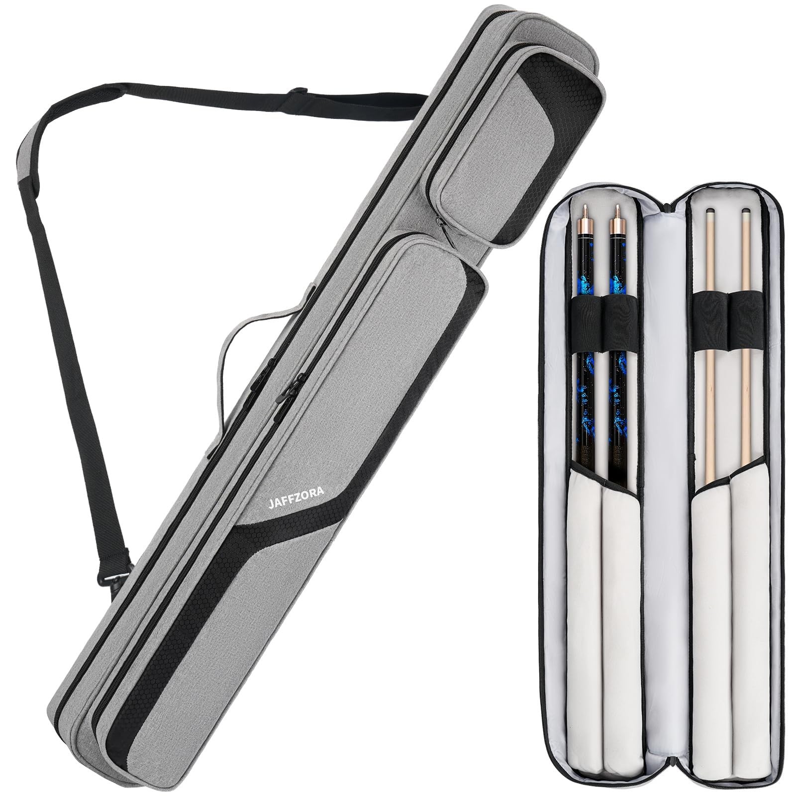 Jaffzora Pool Cue Case 2x2, Pool Stick Carrying Case Holds 2 Butts and 2 Shaf...