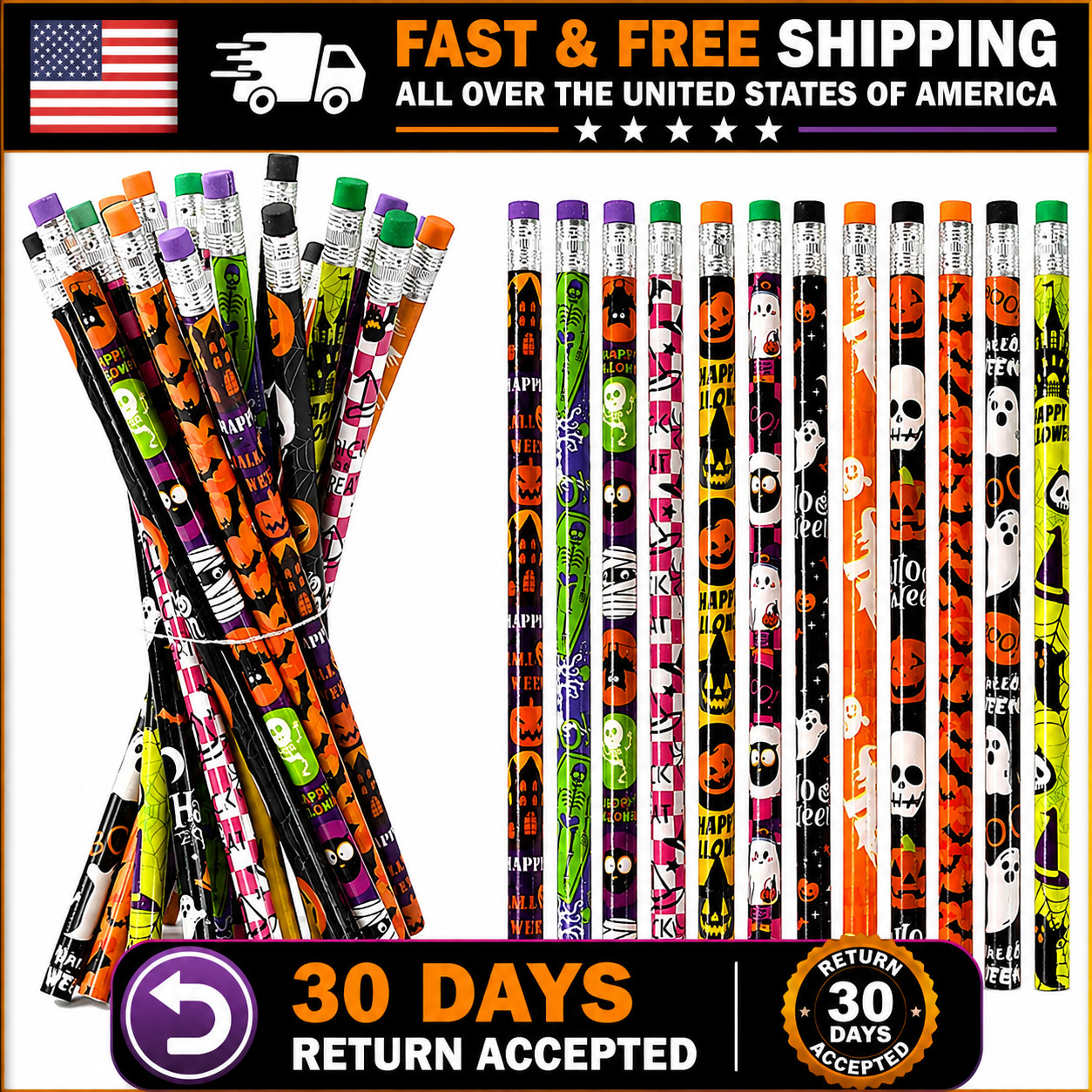 12/24Pcs Halloween Skull Ghost Pencils Party Favors Goodie Bag Treat Supplies